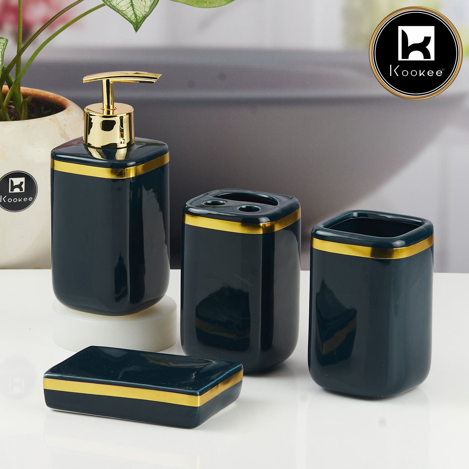 Kookee Ceramic Bathroom Sets, Black, ART11337