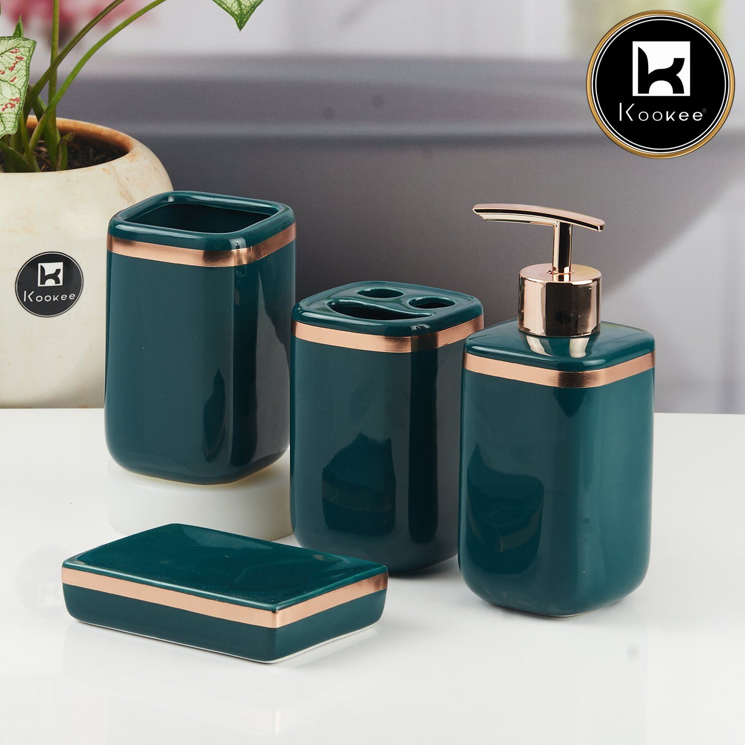 Kookee Ceramic Bathroom Sets, Green, ART11338