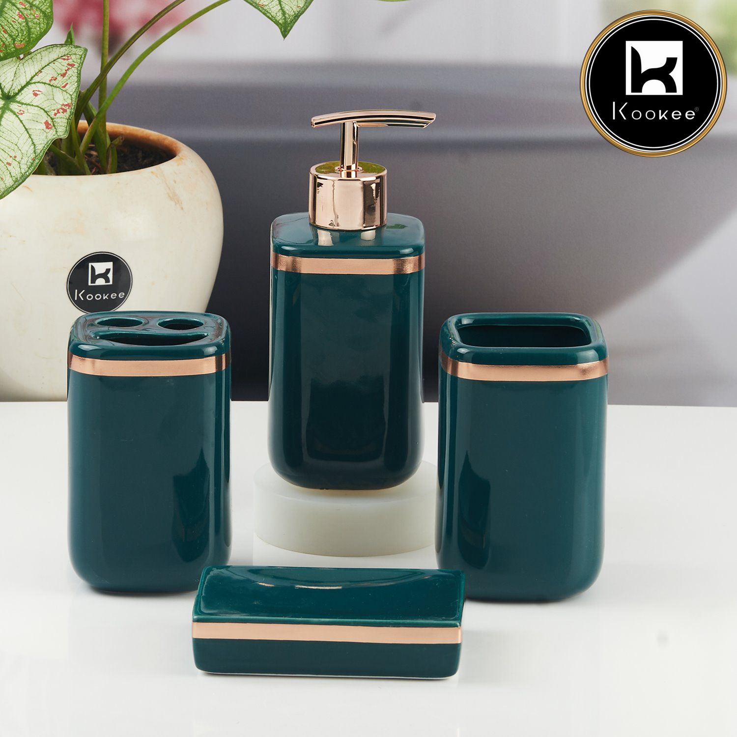 Kookee Ceramic Bathroom Sets, Green, ART11338