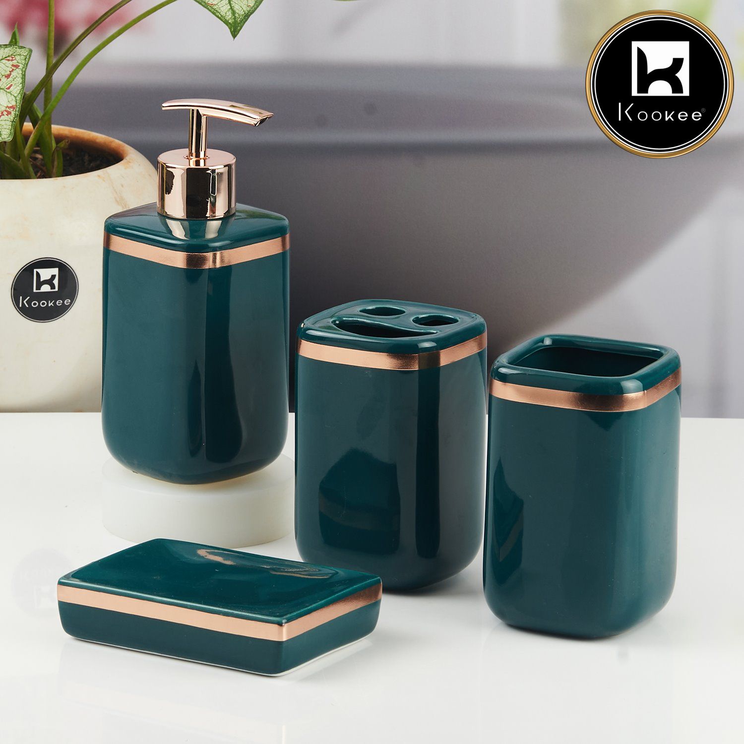 Kookee Ceramic Bathroom Sets, Green, ART11338