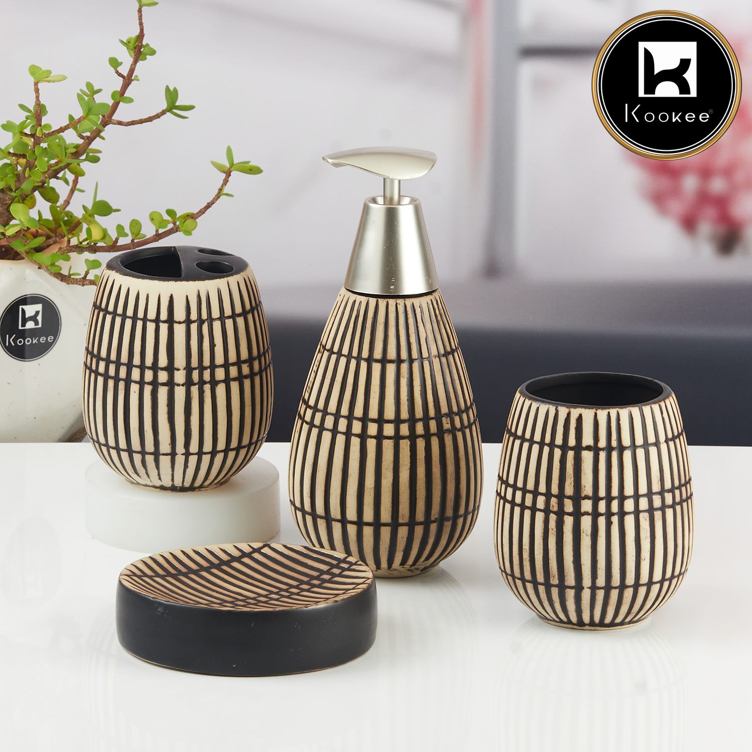 Kookee Ceramic Bathroom Sets, Brown, ART11339