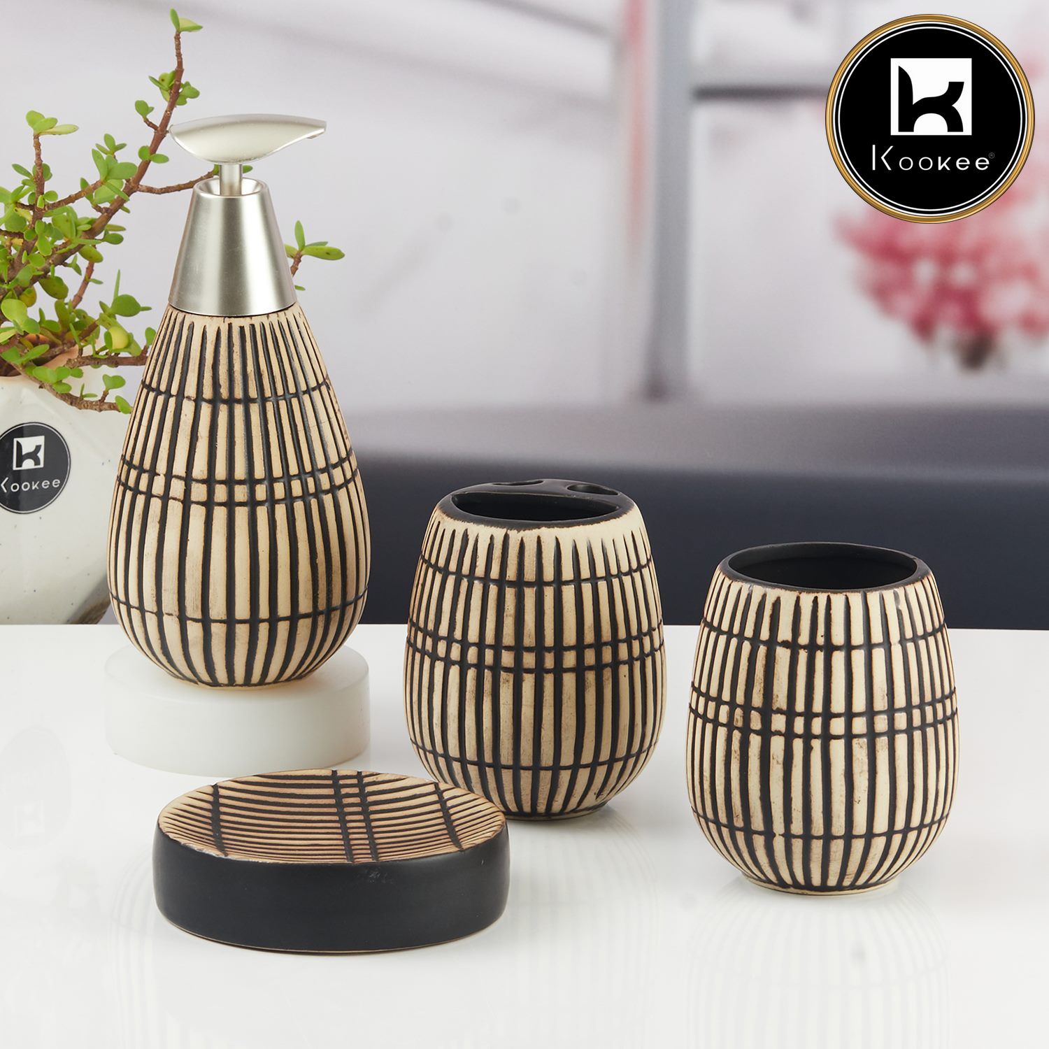 Kookee Ceramic Bathroom Sets, Brown, ART11339