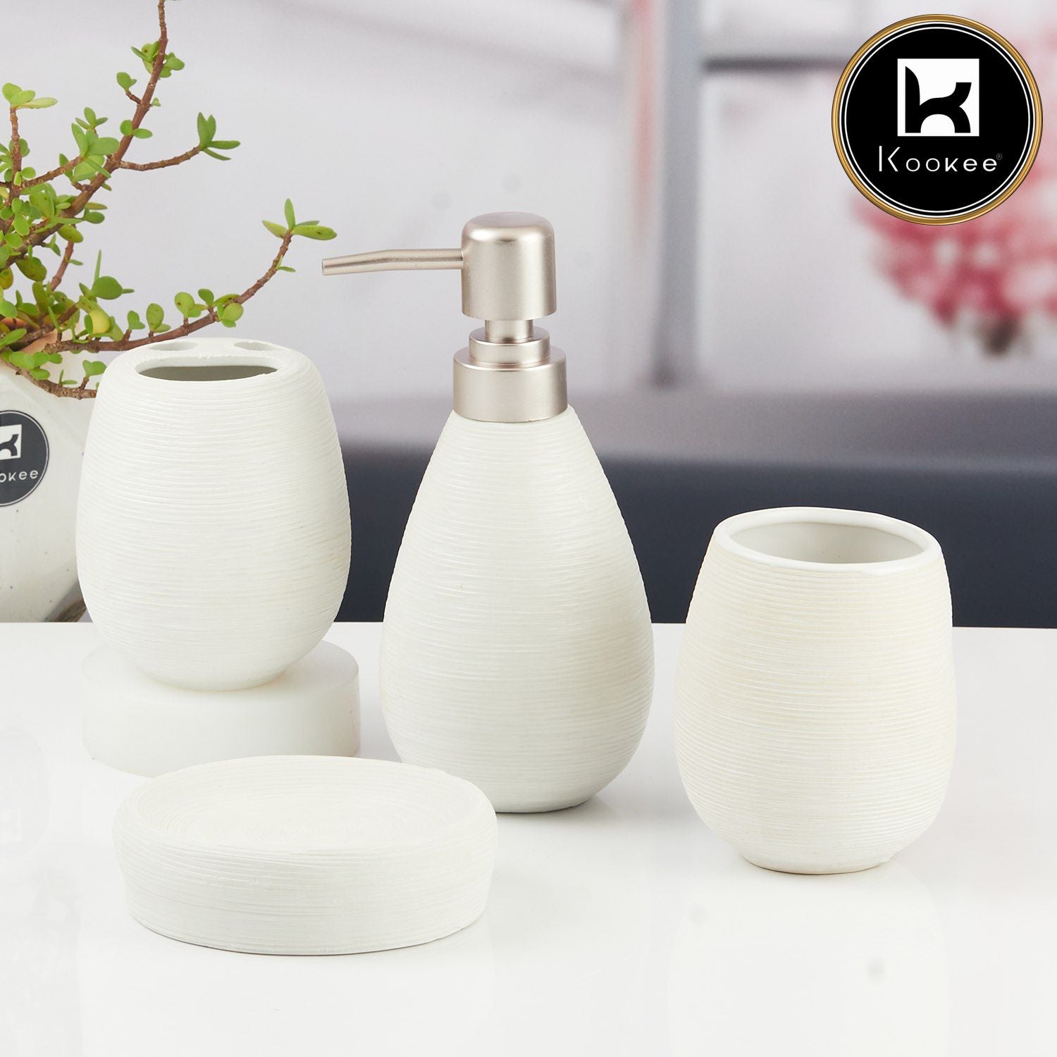 Kookee Ceramic Bathroom Sets, White, ART11340