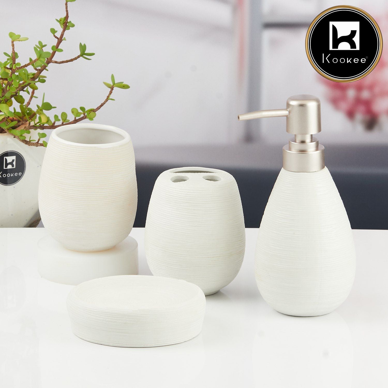 Kookee Ceramic Bathroom Sets, White, ART11340