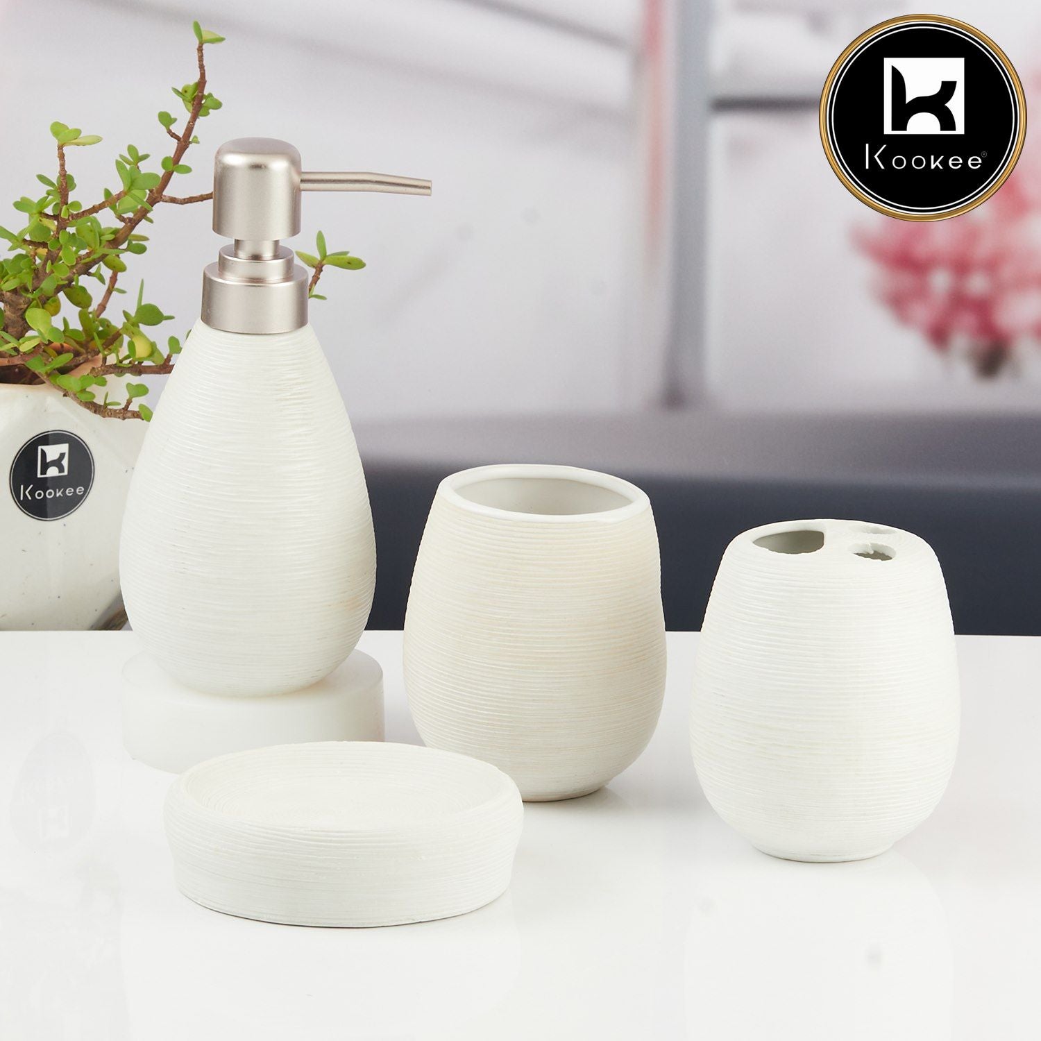 Kookee Ceramic Bathroom Sets, White, ART11340