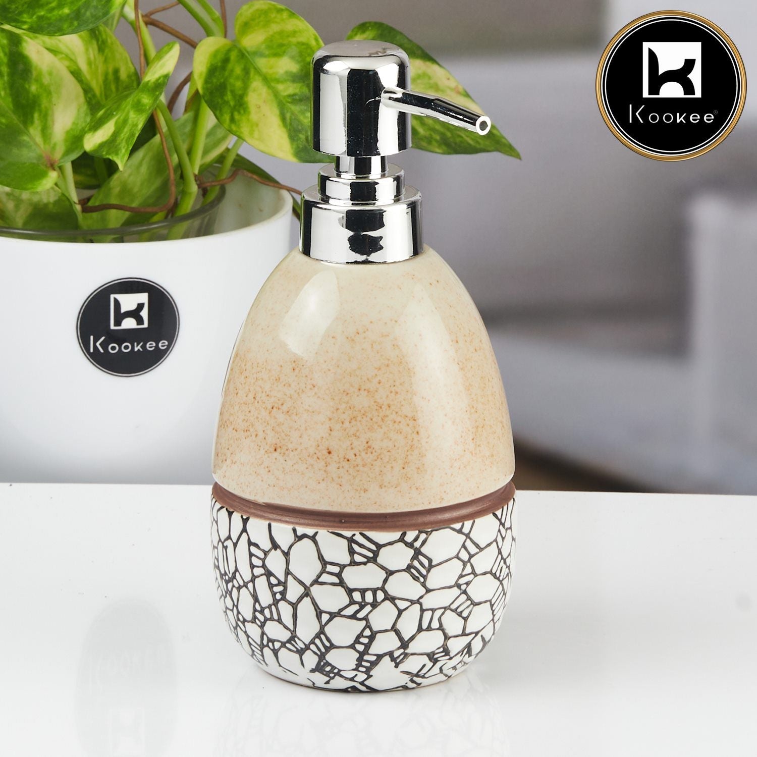 Ceramic Soap Dispenser for handwash for Bathroom, Beige (V-CSD-033)