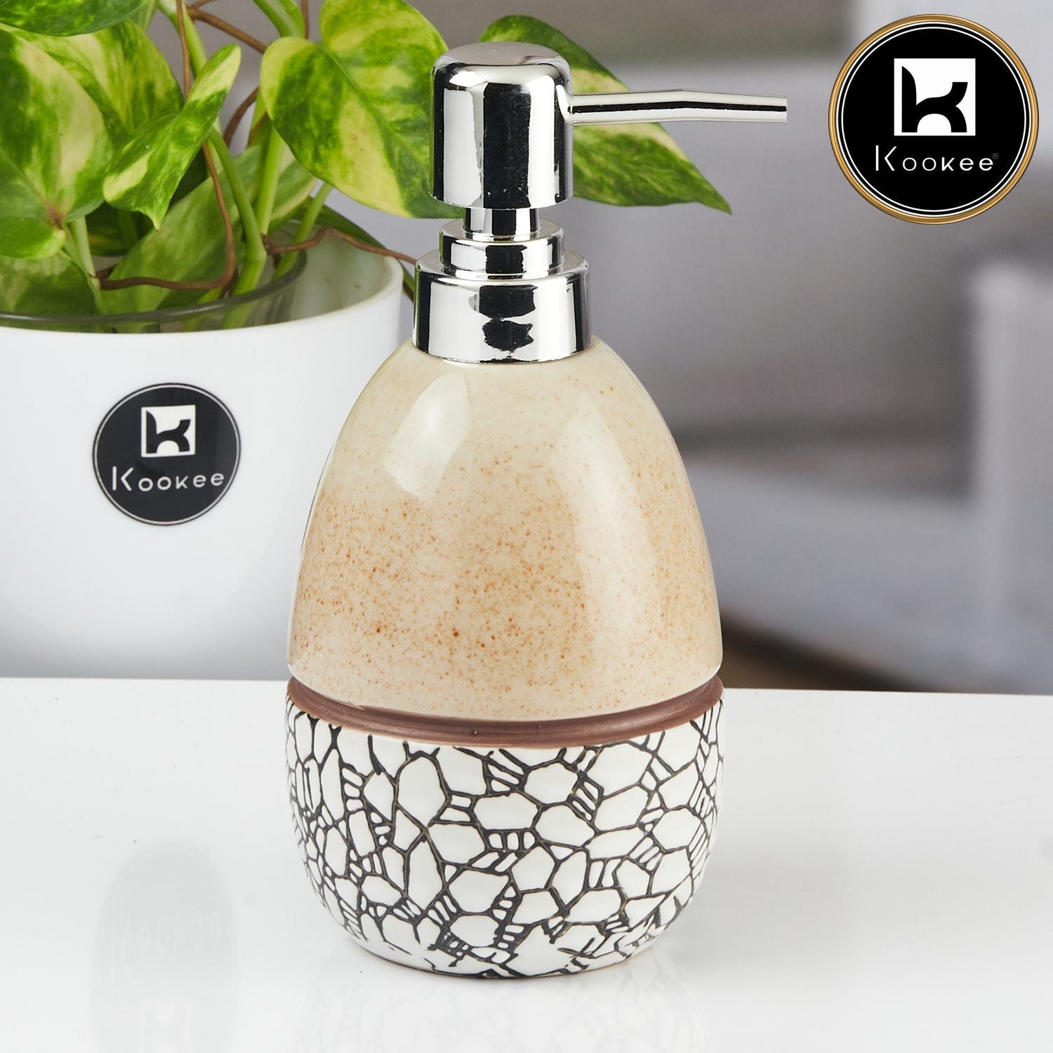 Ceramic Soap Dispenser for handwash for Bathroom, Beige (Set of 1) (11344)