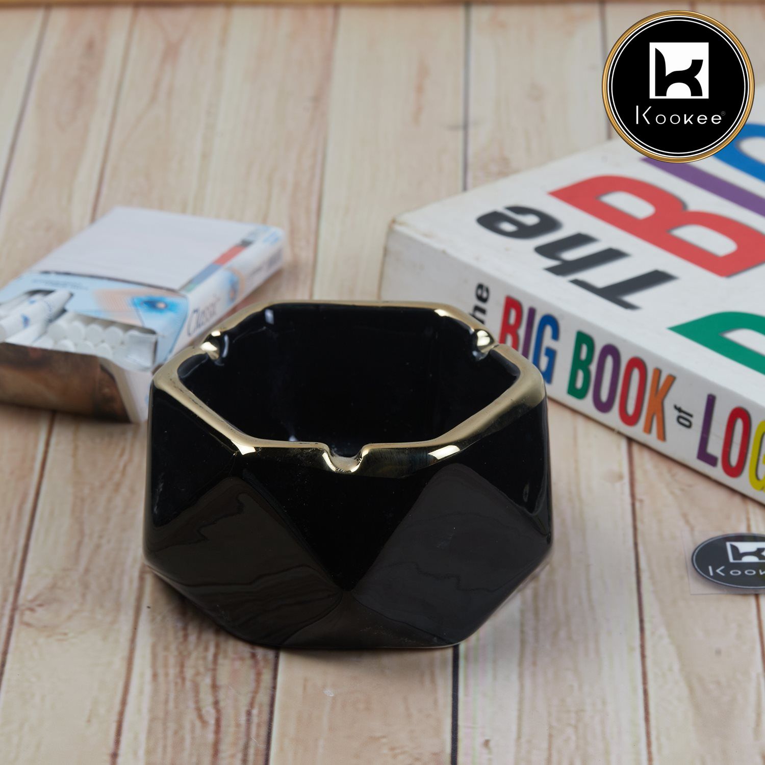 Kookee Groovy Ceramic Ashtray for Home & Office, Black (11351)