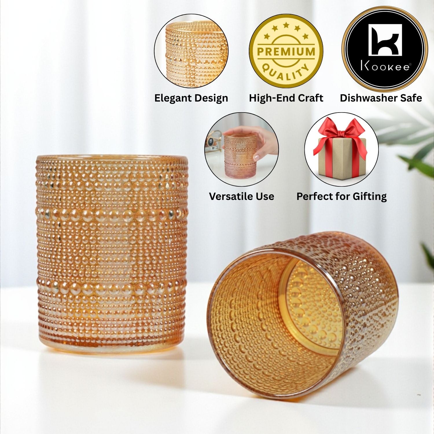 Kookee Whiskey Glasses, Gold, ART11357