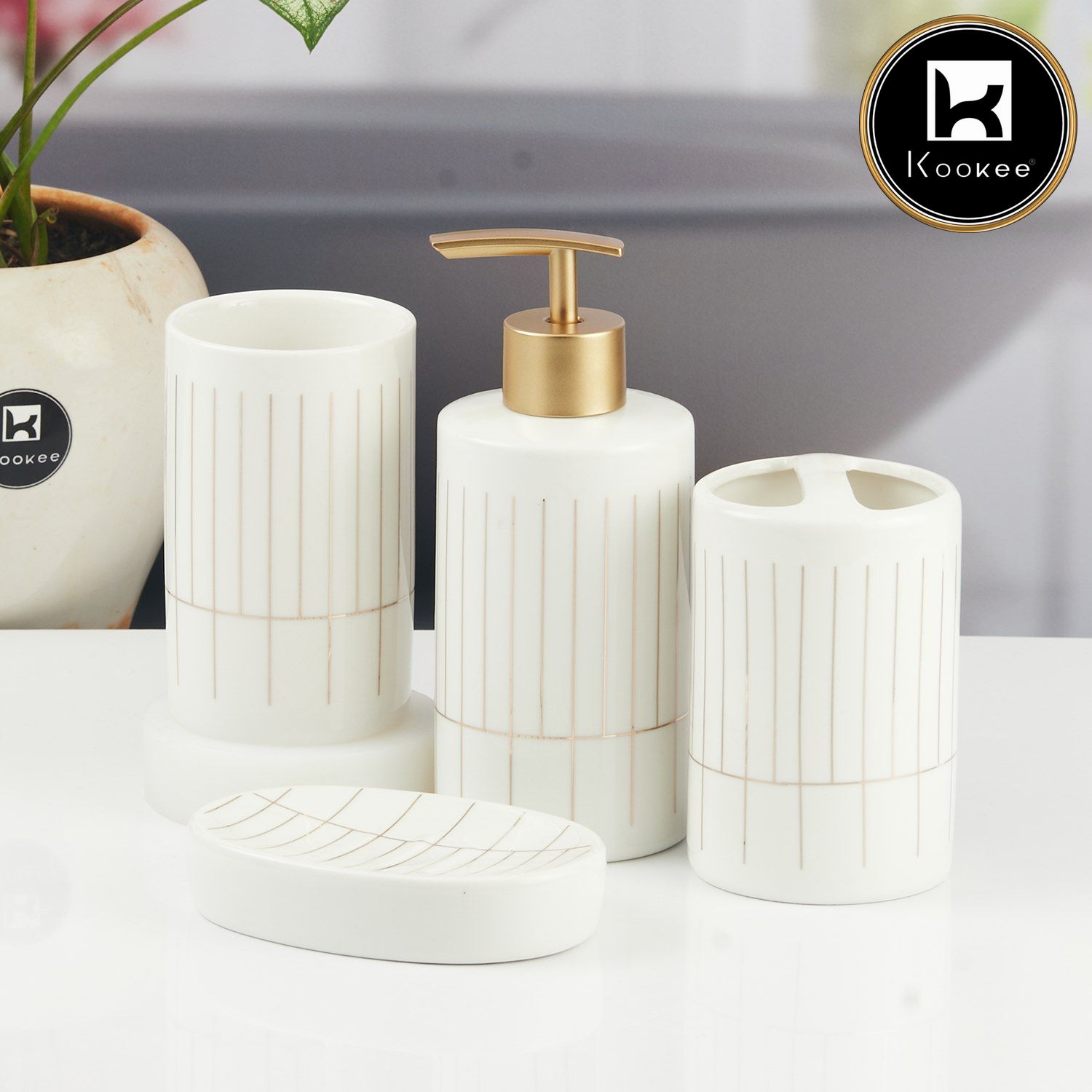 Kookee Ceramic Bathroom Sets, White, ART11358