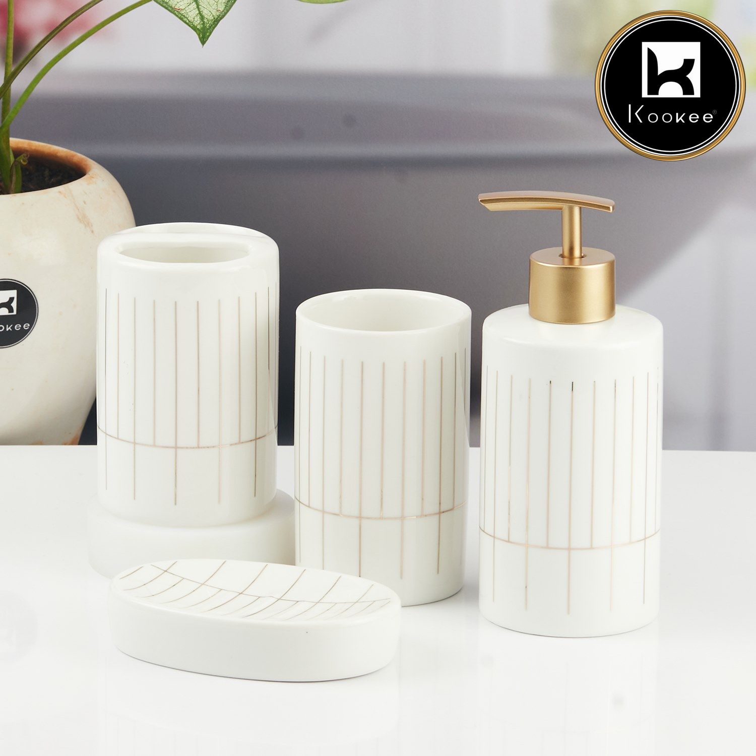 Kookee Ceramic Bathroom Sets, White, ART11358