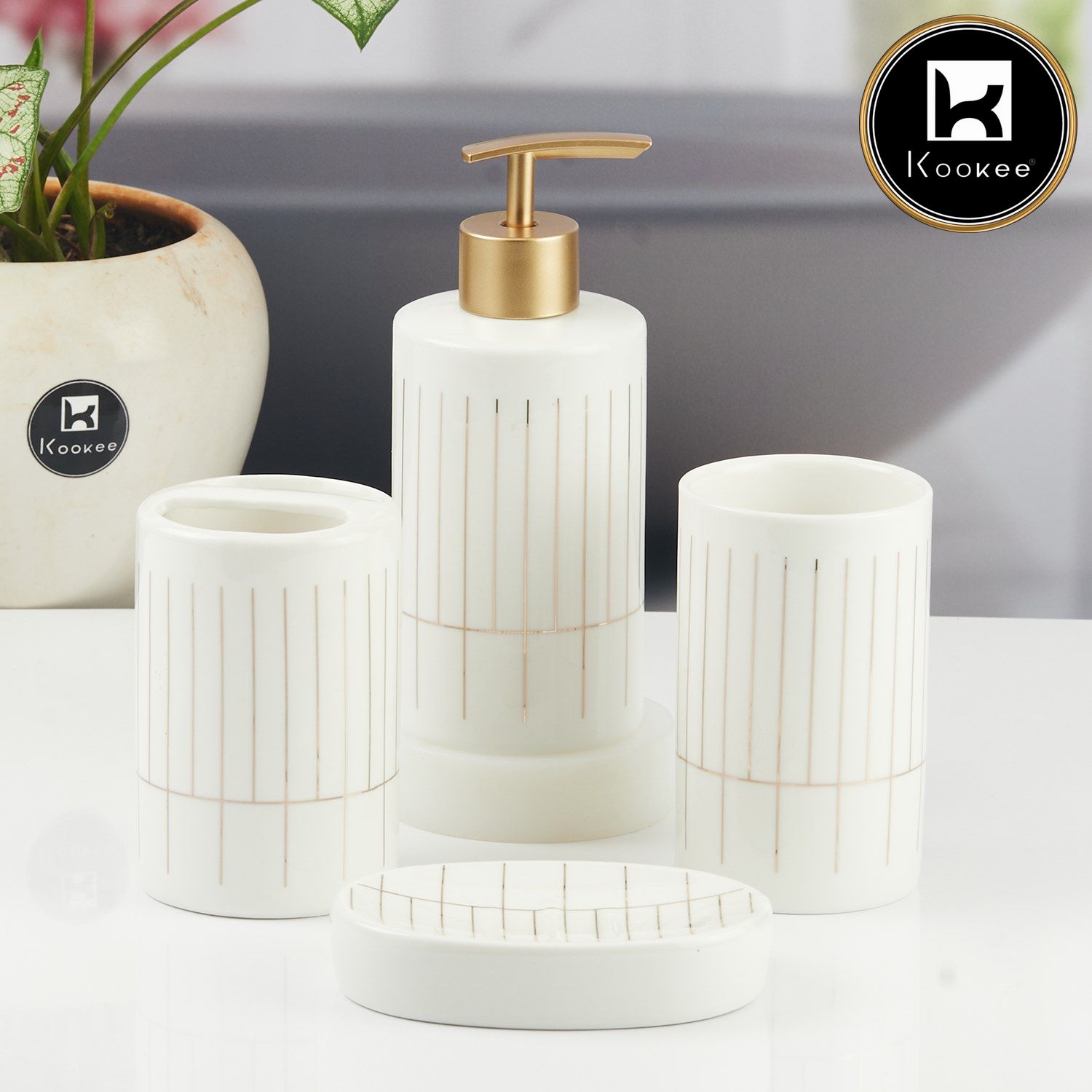 Kookee Ceramic Bathroom Sets, White, ART11358