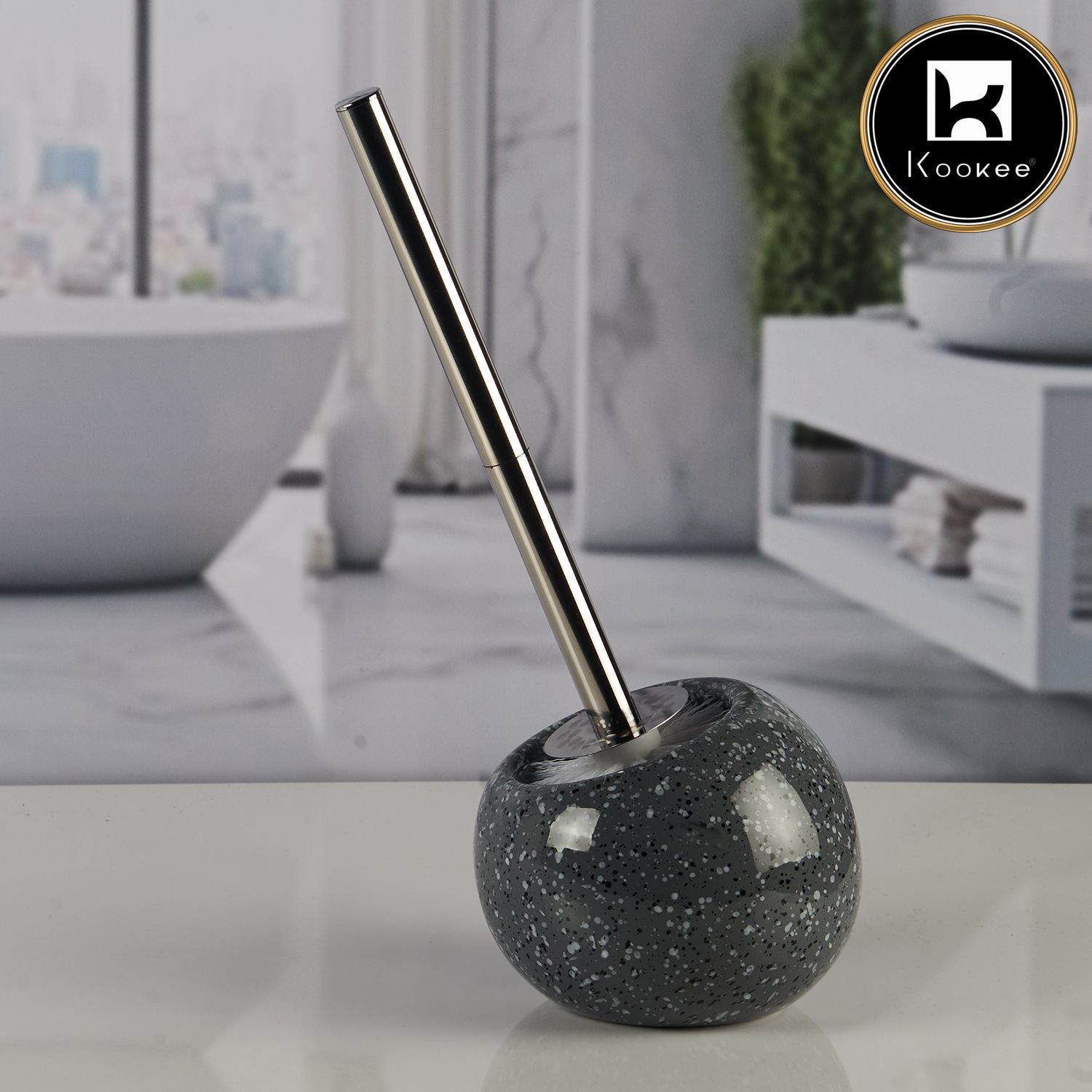 Ceramic Toilet Cleaner Brush with Holder Stand for Bathroom (11367)