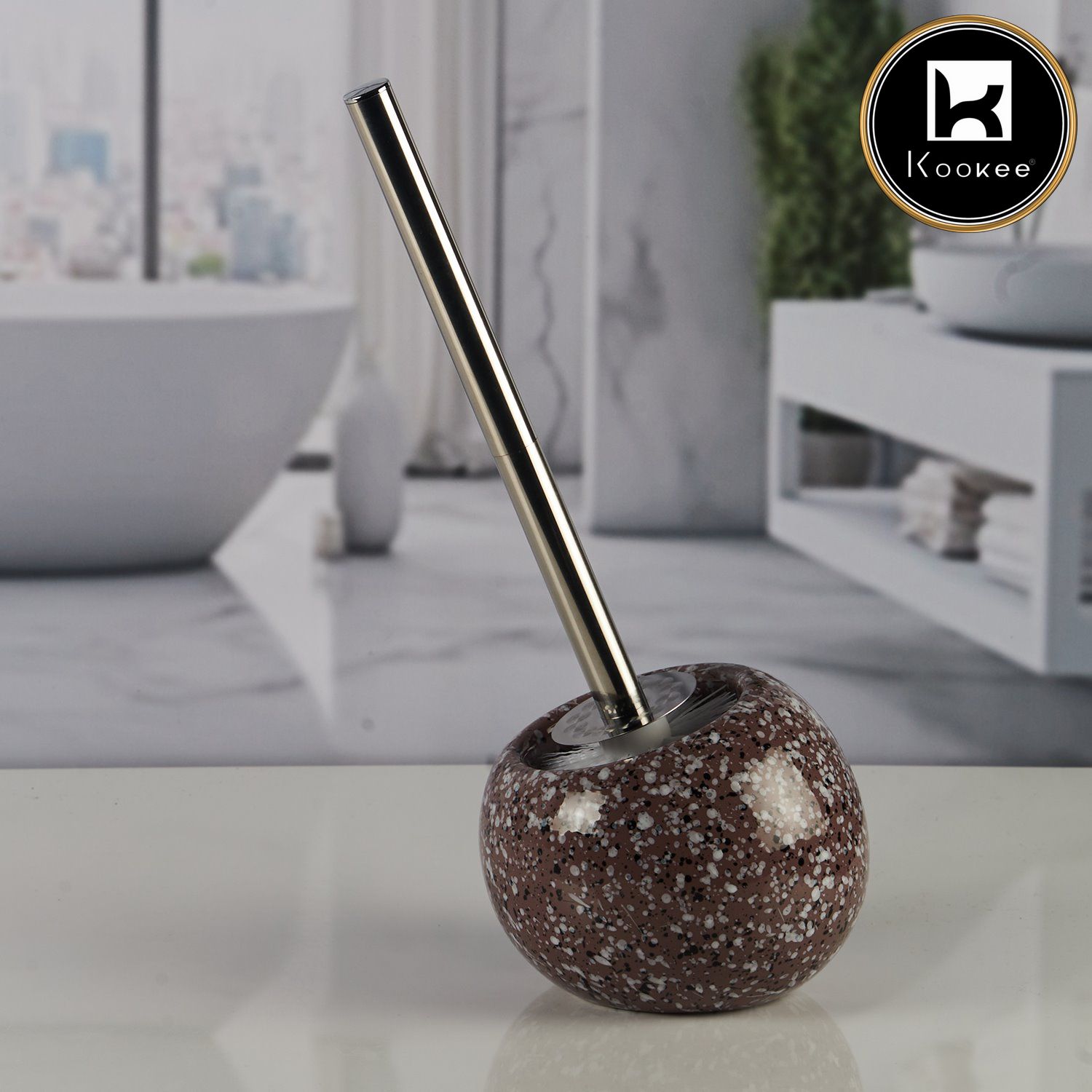 Ceramic Toilet Cleaner Brush with Holder Stand for Bathroom (11368)