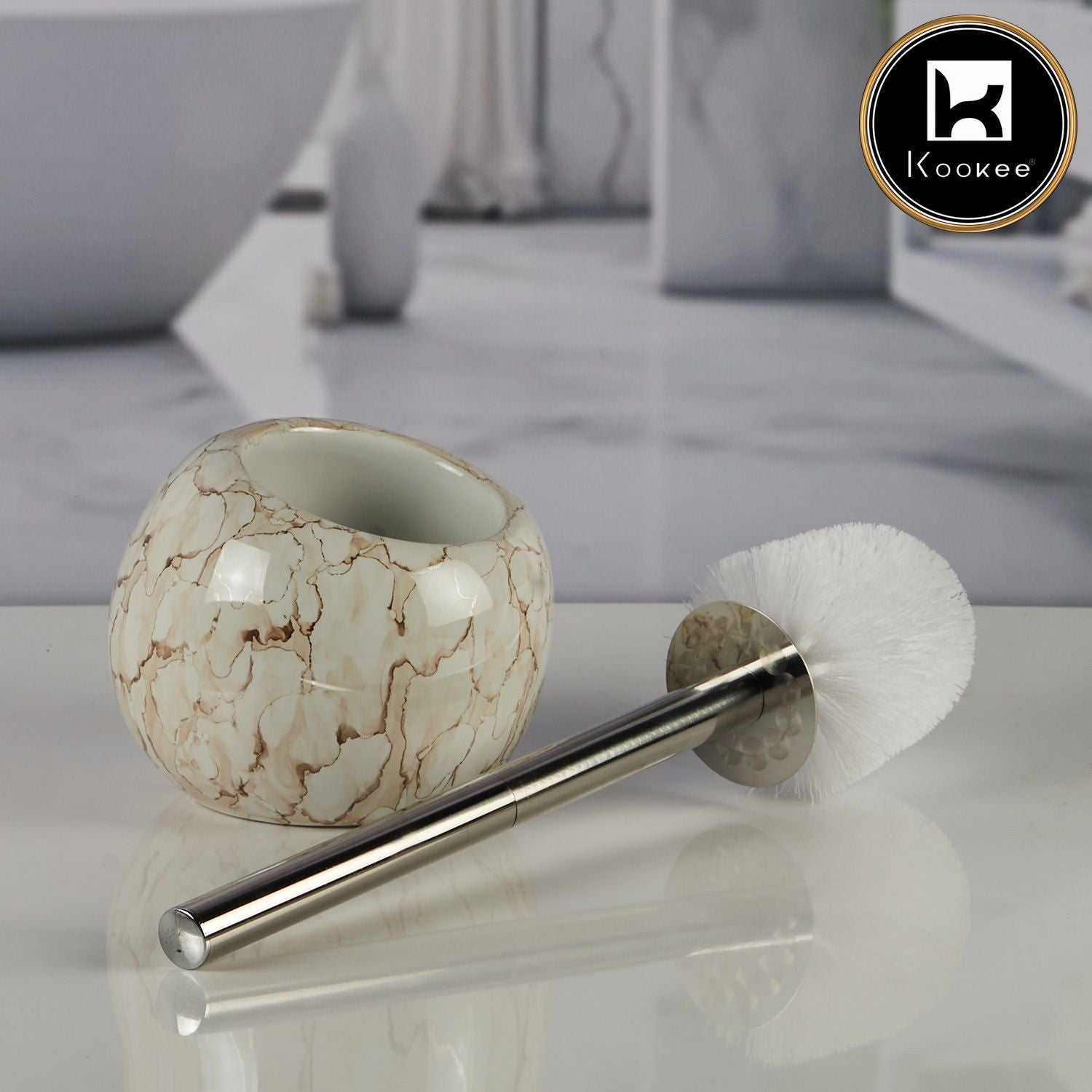 Ceramic Toilet Cleaner Brush with Holder Stand for Bathroom (V-CTB-001-3)
