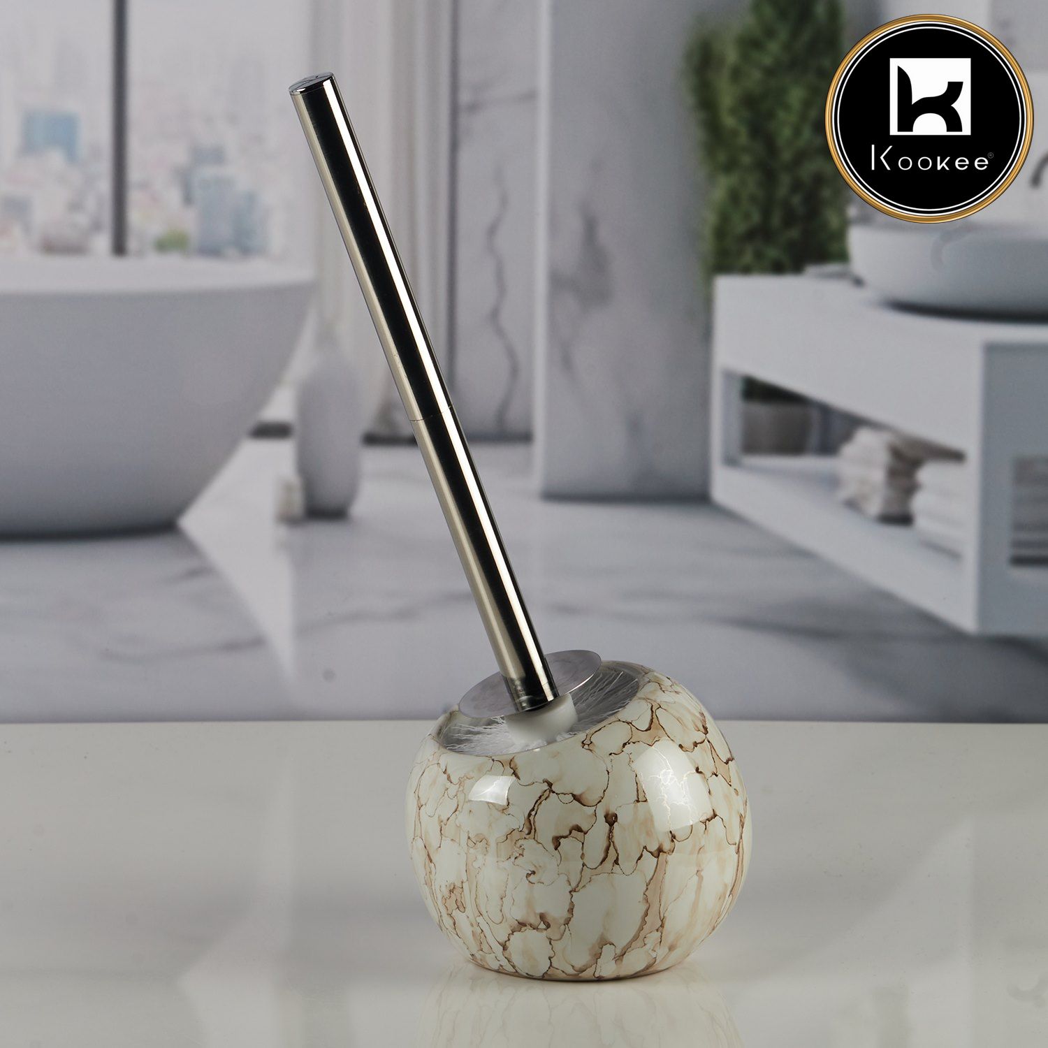 Ceramic Toilet Cleaner Brush with Holder Stand for Bathroom (11369)