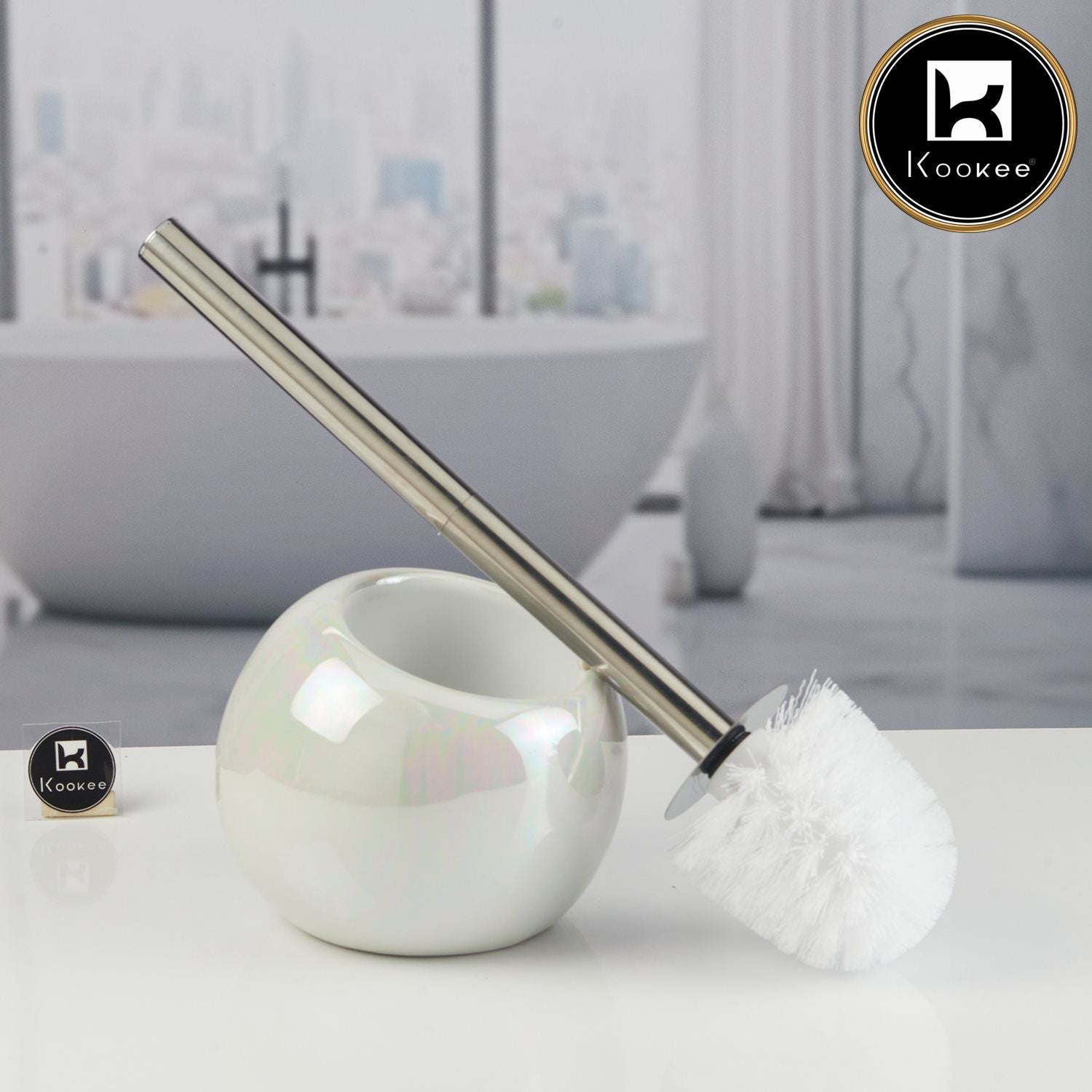 Ceramic Toilet Cleaner Brush with Holder Stand for Bathroom(11370)