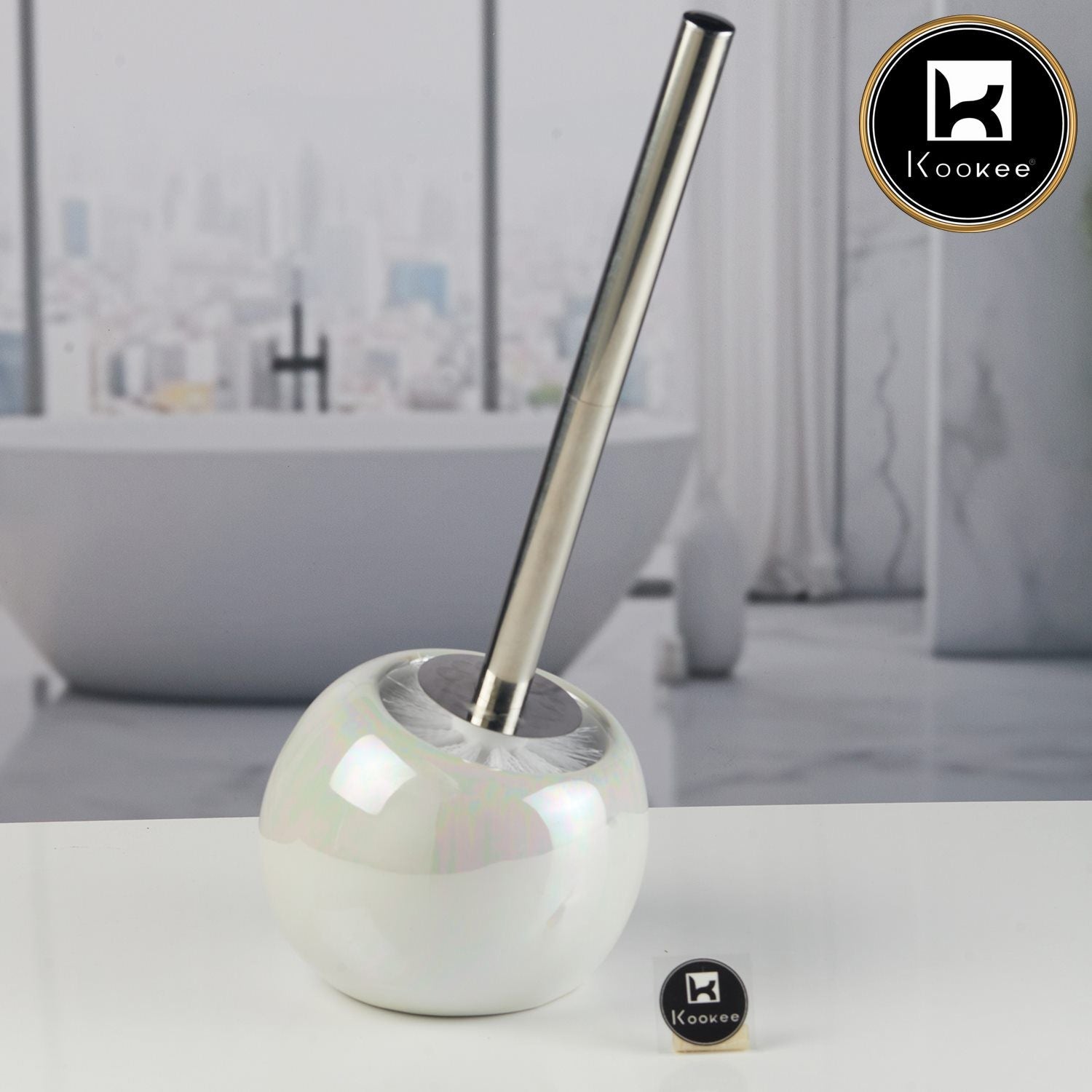 Kookee Ceramic Toilet Cleaner Brush with Holder Stand for Bathroom, Commode, Washroom, Toilet Cleaning Brush