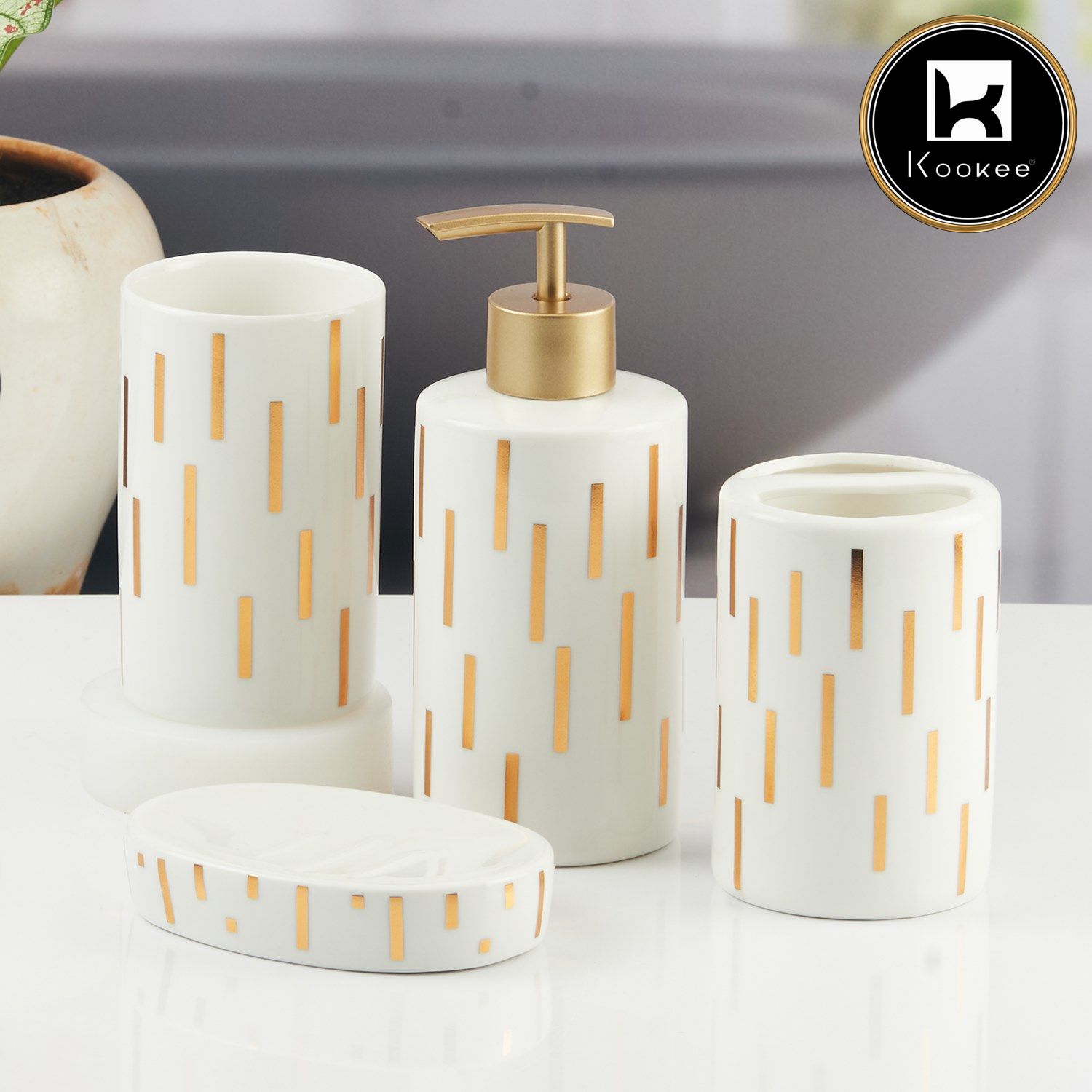 Kookee Ceramic Bathroom Sets, White, ART11374