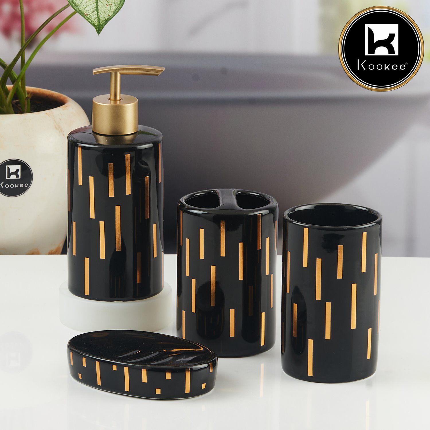 Kookee Ceramic Bathroom Sets, Black, ART11375