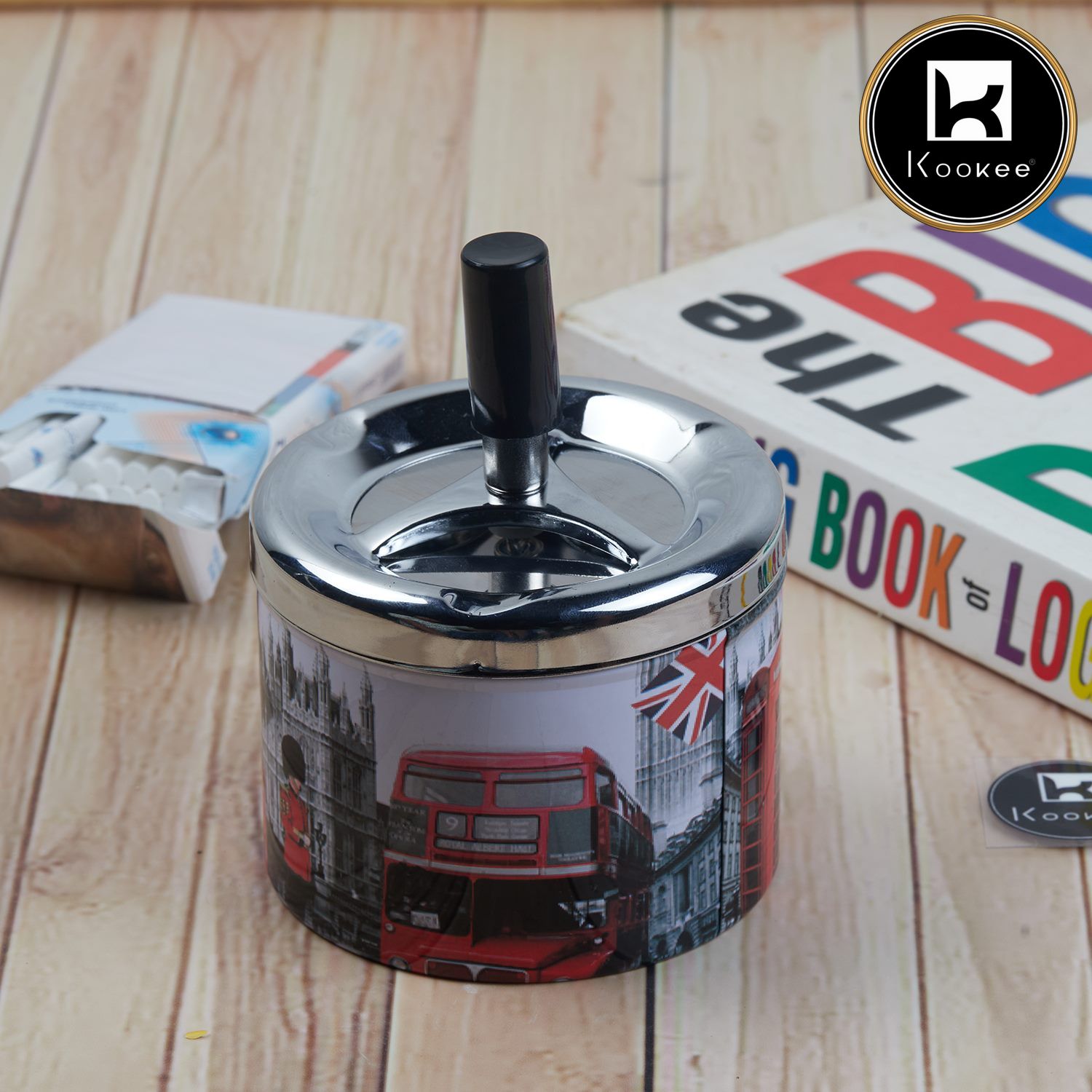 Kookee Smokeless Metal Tin Push Down Ashtray for Cigarettes (11384)