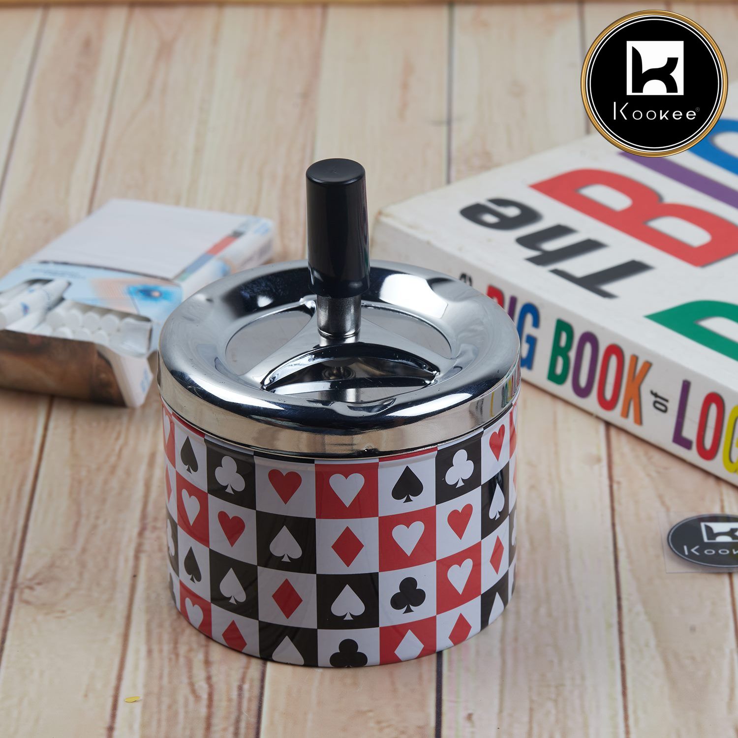 Kookee Smokeless Metal Tin Push Down Ashtray for Cigarettes (11385)