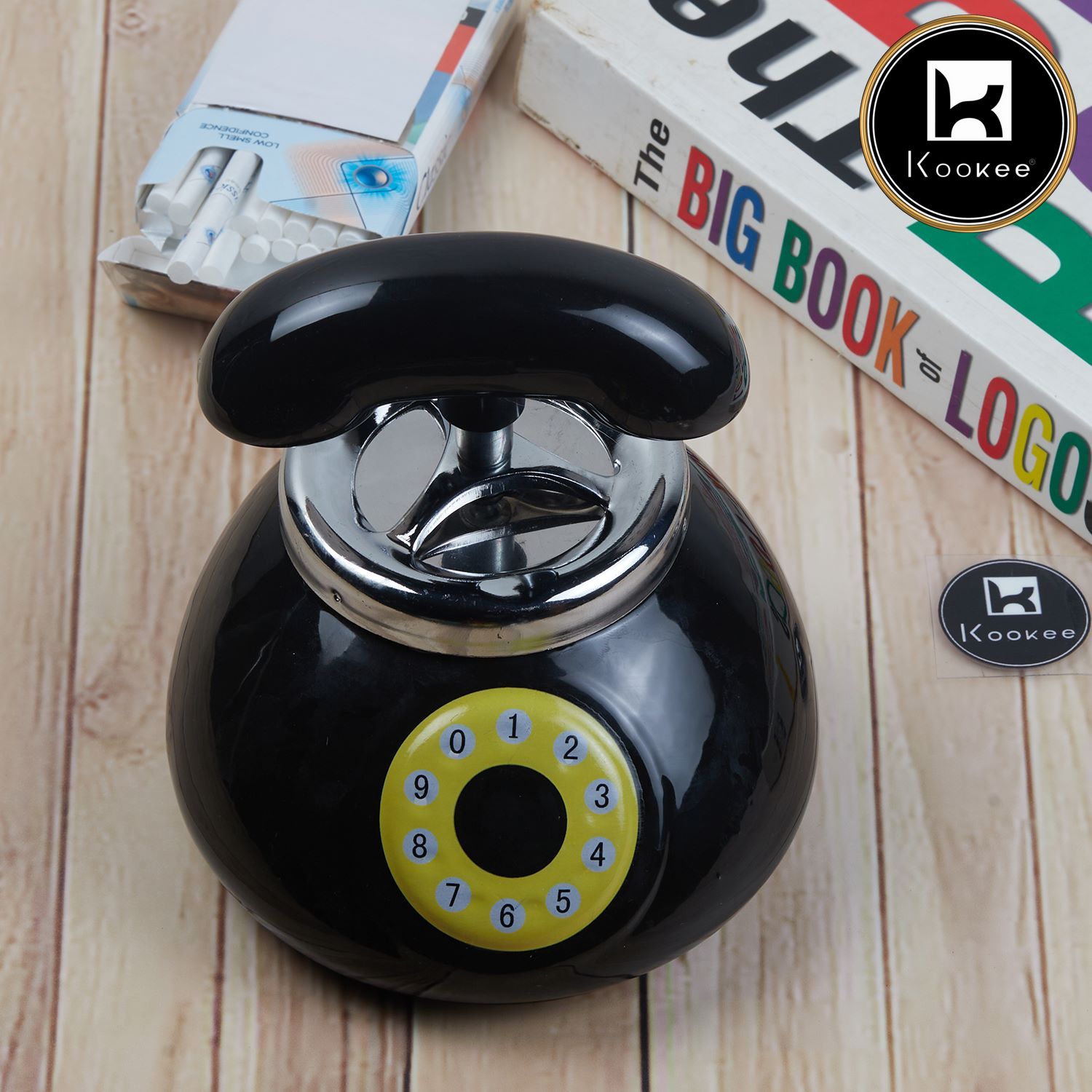 Kookee Smokeless Ceramic Push Down Ashtray for Cigarettes, Round, Black (11386)