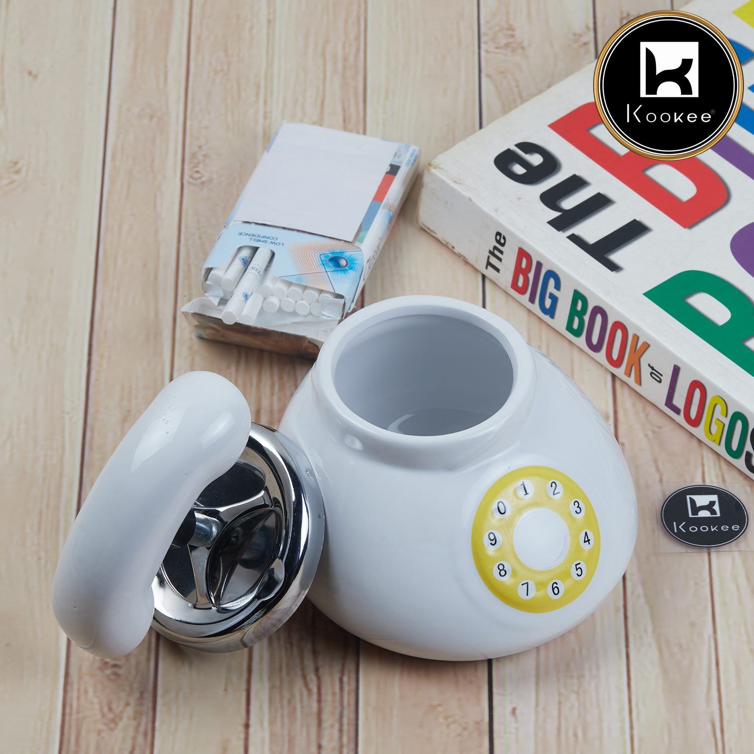 Smokeless Ceramic Push Down Ashtray for Cigarettes, Round, White (V-ASH-008-3)