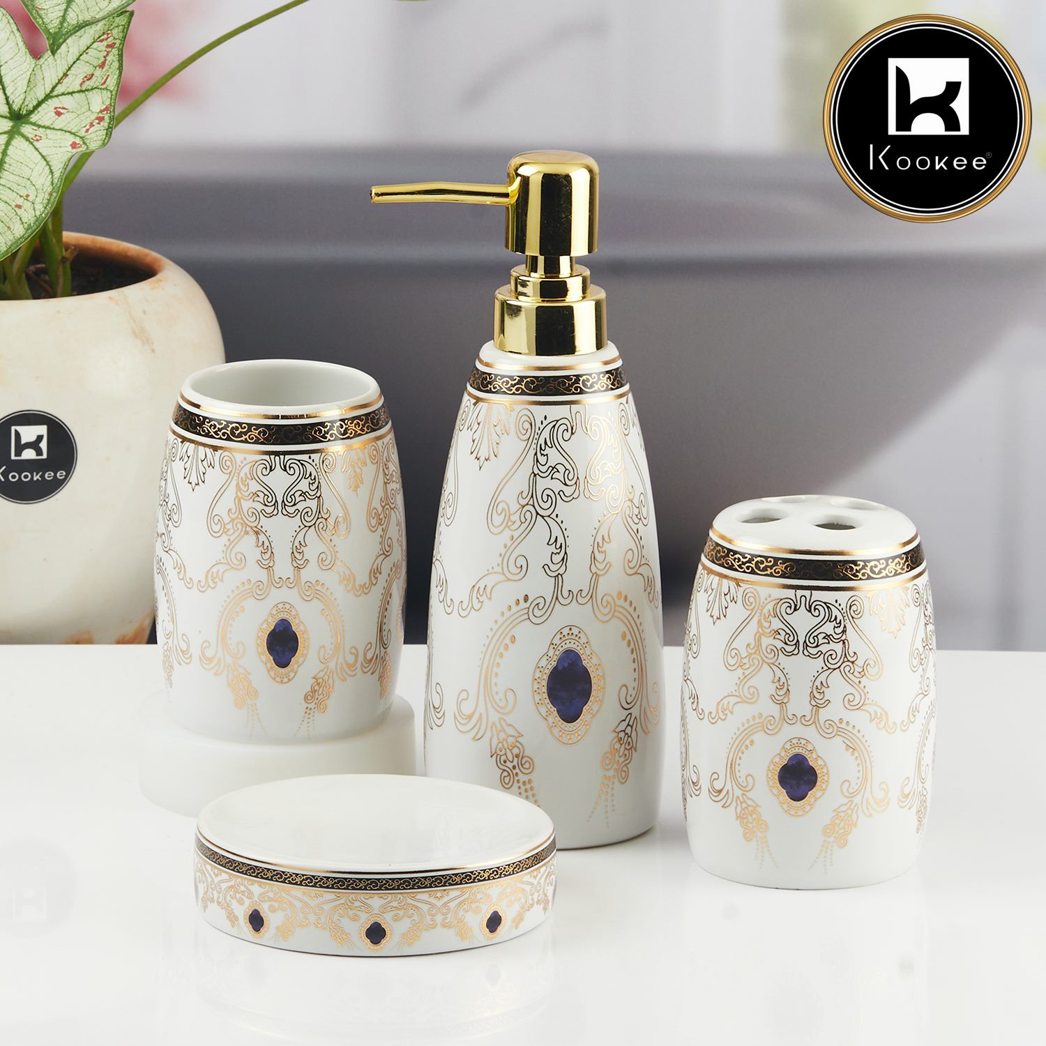 Kookee Ceramic Bathroom Sets, White, ART11389