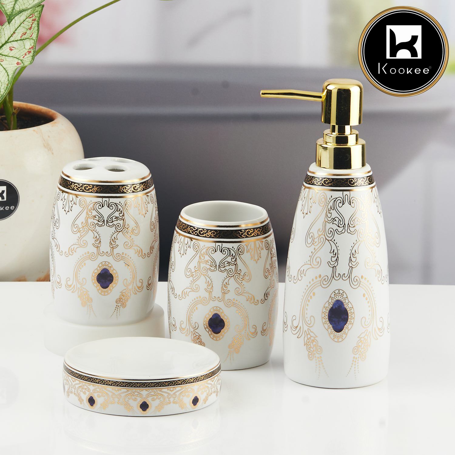 Kookee Ceramic Bathroom Sets, White, ART11389