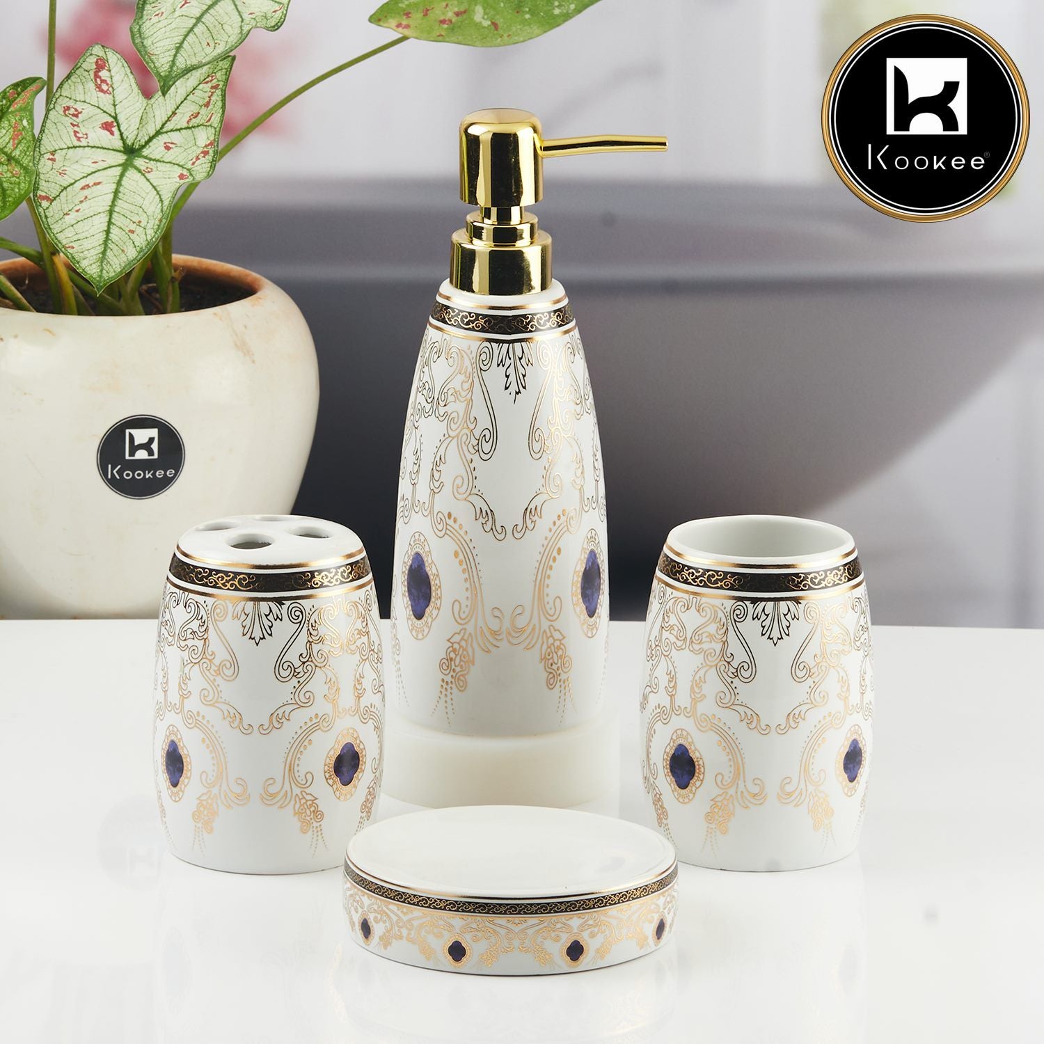 Kookee Ceramic Bathroom Sets, White, ART11389
