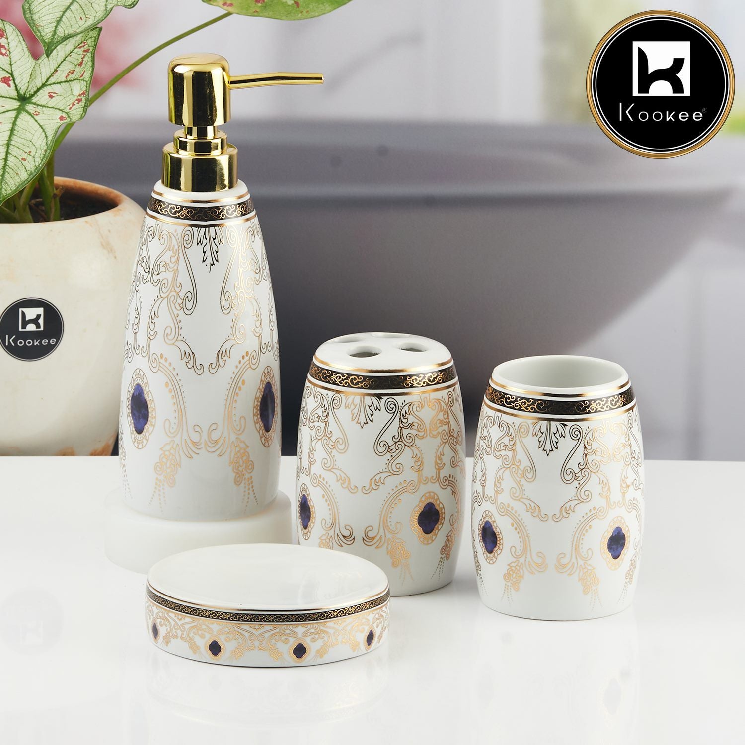 Kookee Ceramic Bathroom Sets, White, ART11389
