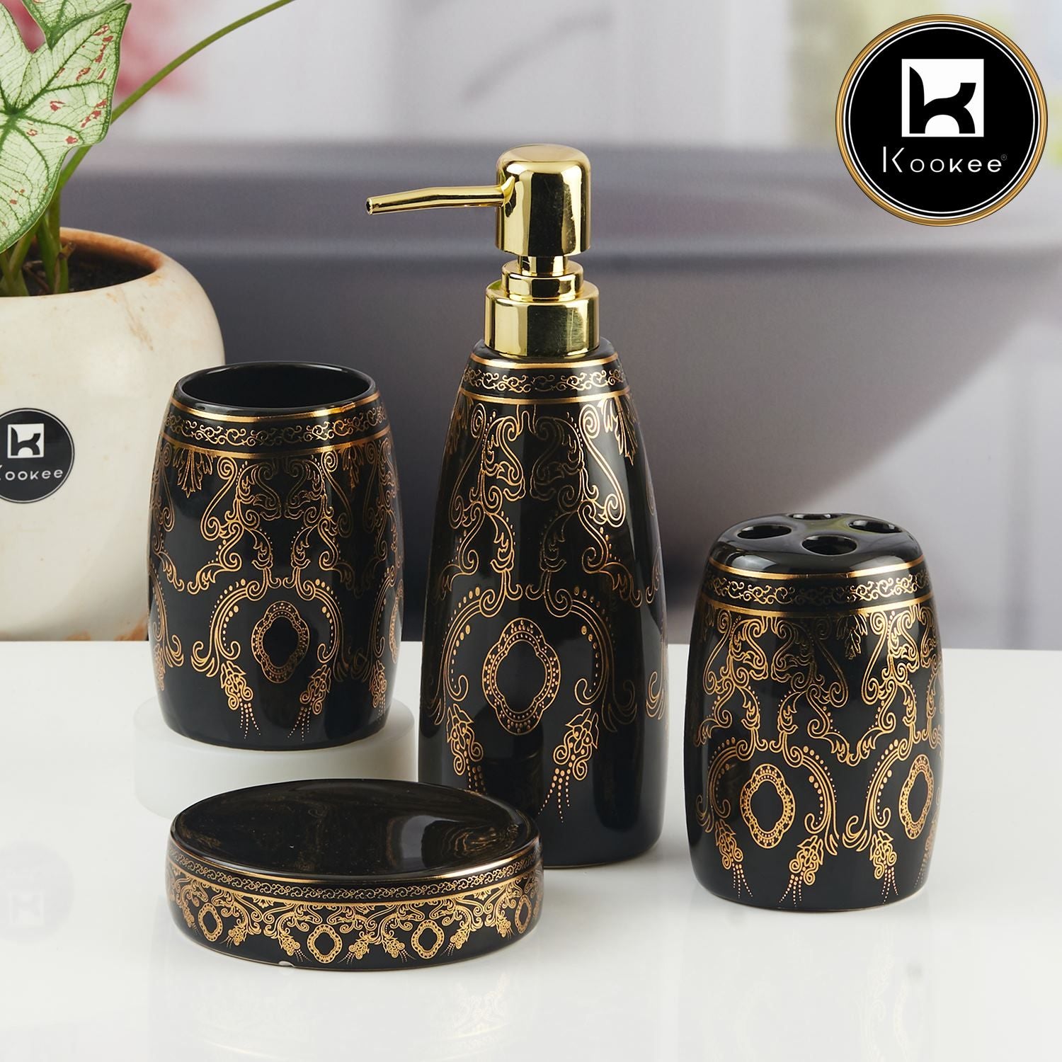 Kookee Ceramic Bathroom Sets, Black, ART11390