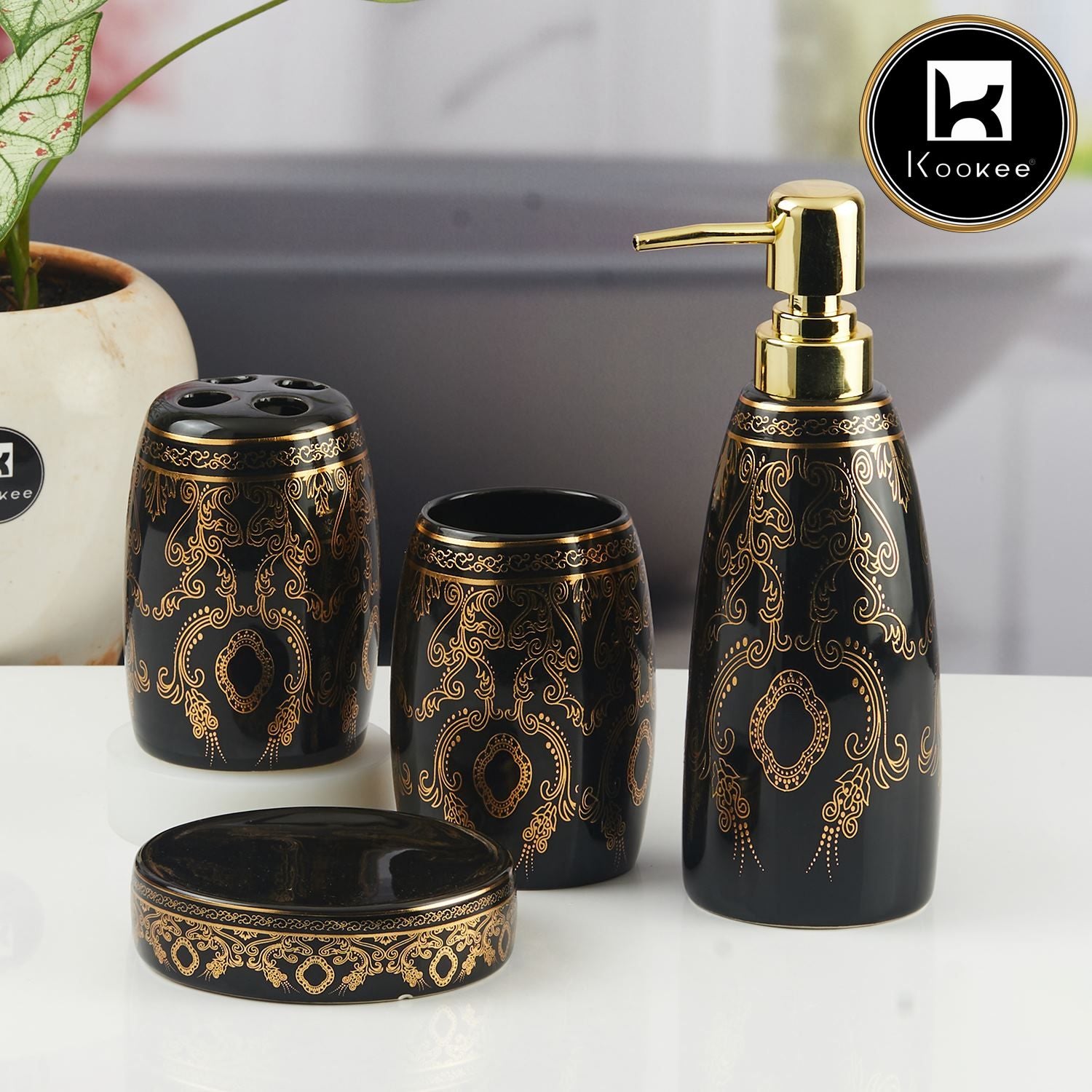 Kookee Ceramic Bathroom Sets, Black, ART11390
