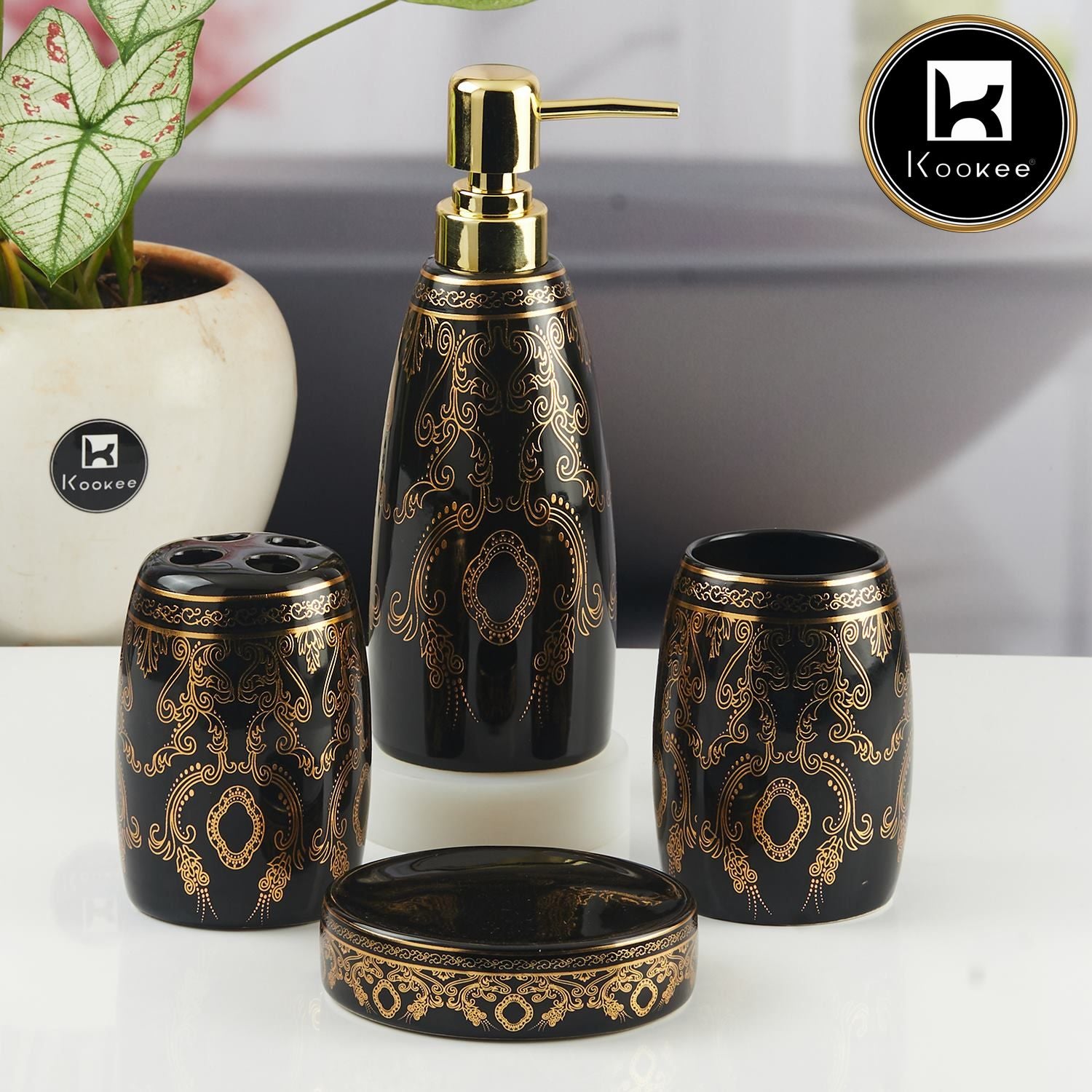 Kookee Ceramic Bathroom Sets, Black, ART11390