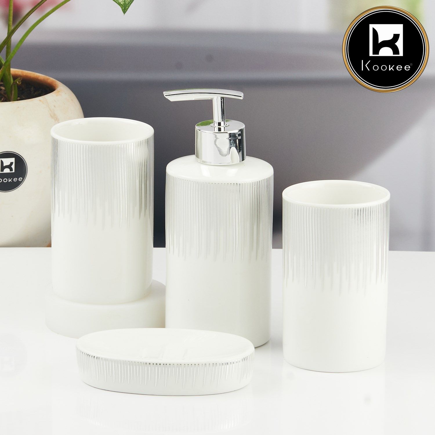 Kookee Ceramic Bathroom Sets, White, ART11394
