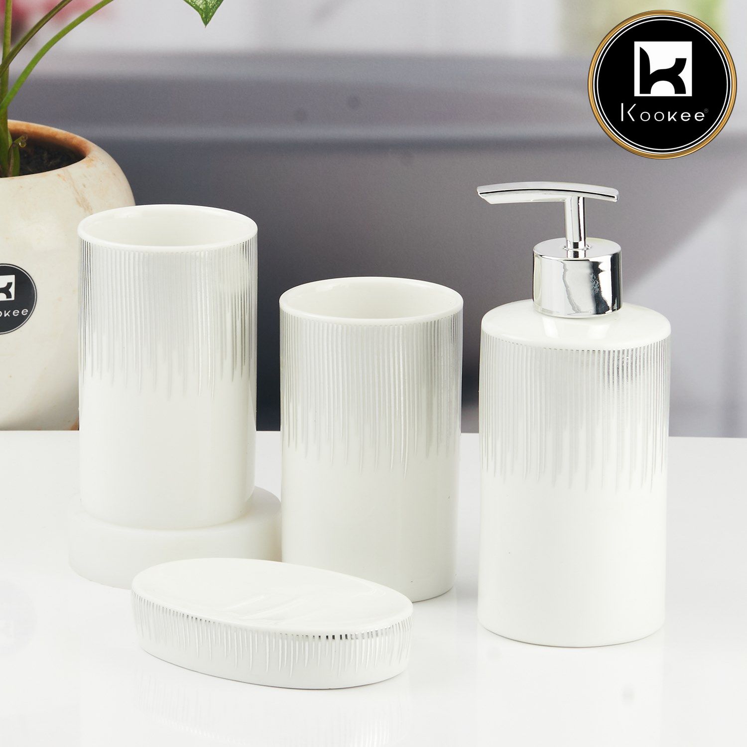 Kookee Ceramic Bathroom Sets, White, ART11394