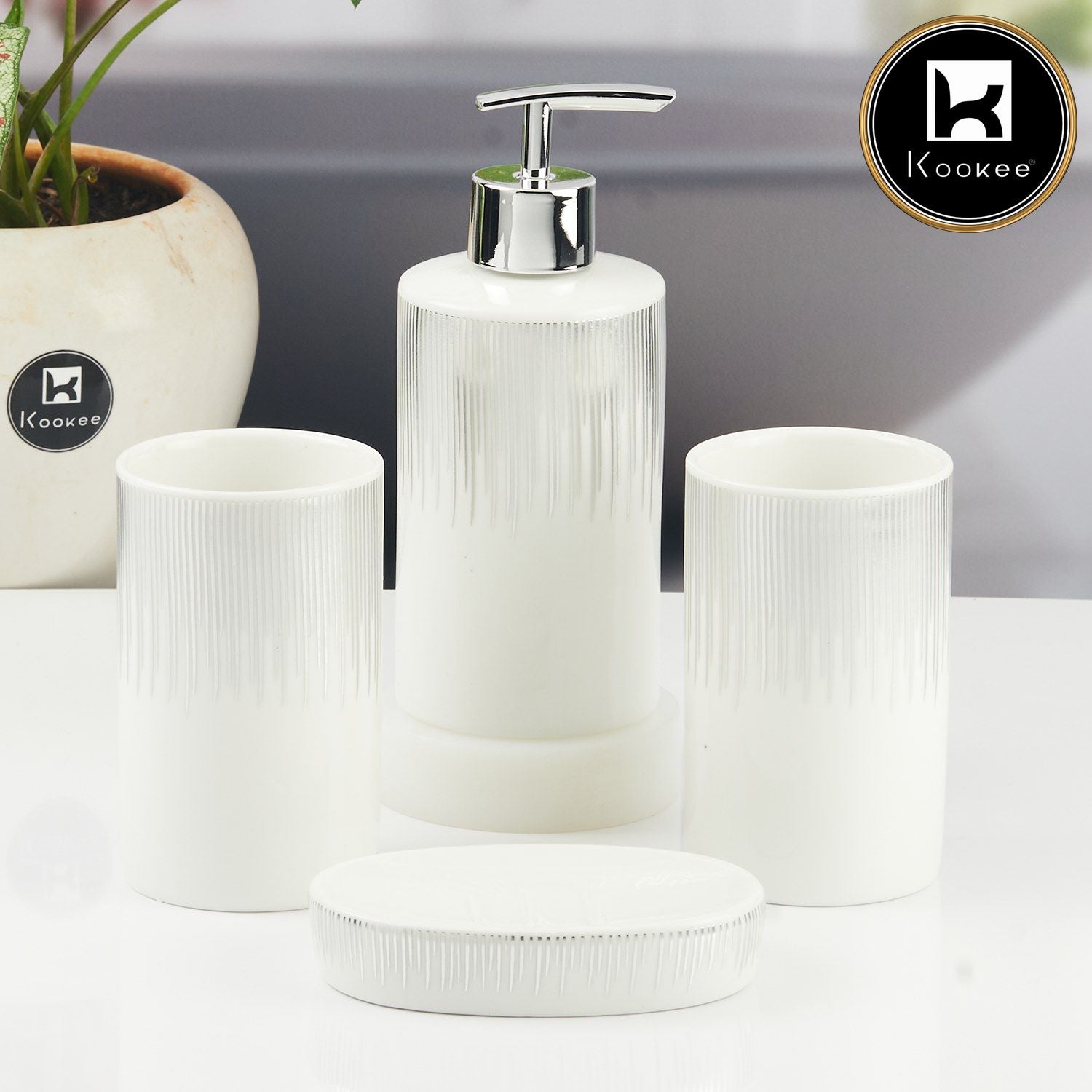 Kookee Ceramic Bathroom Sets, White, ART11394