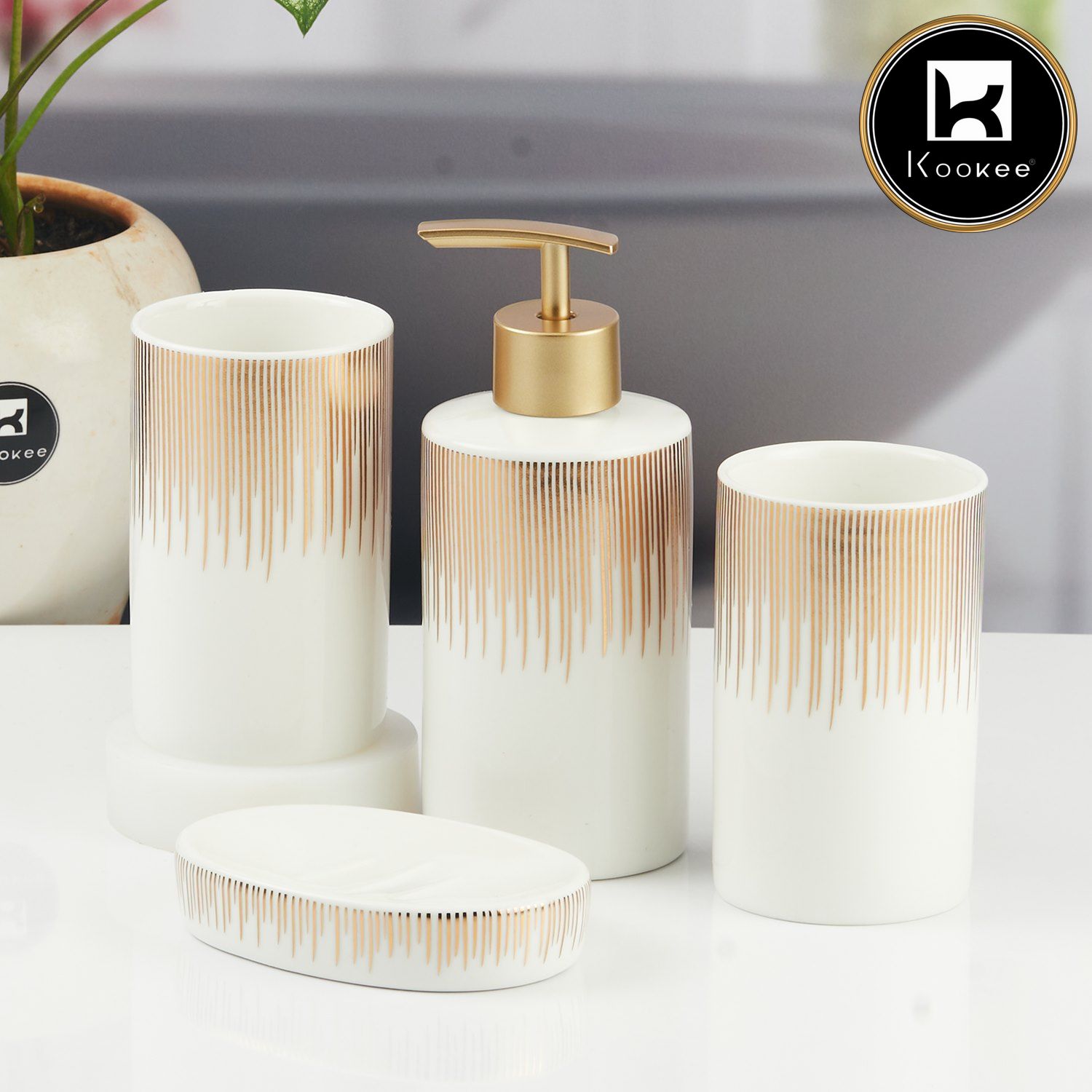 Kookee Ceramic Bathroom Sets, White, ART11395