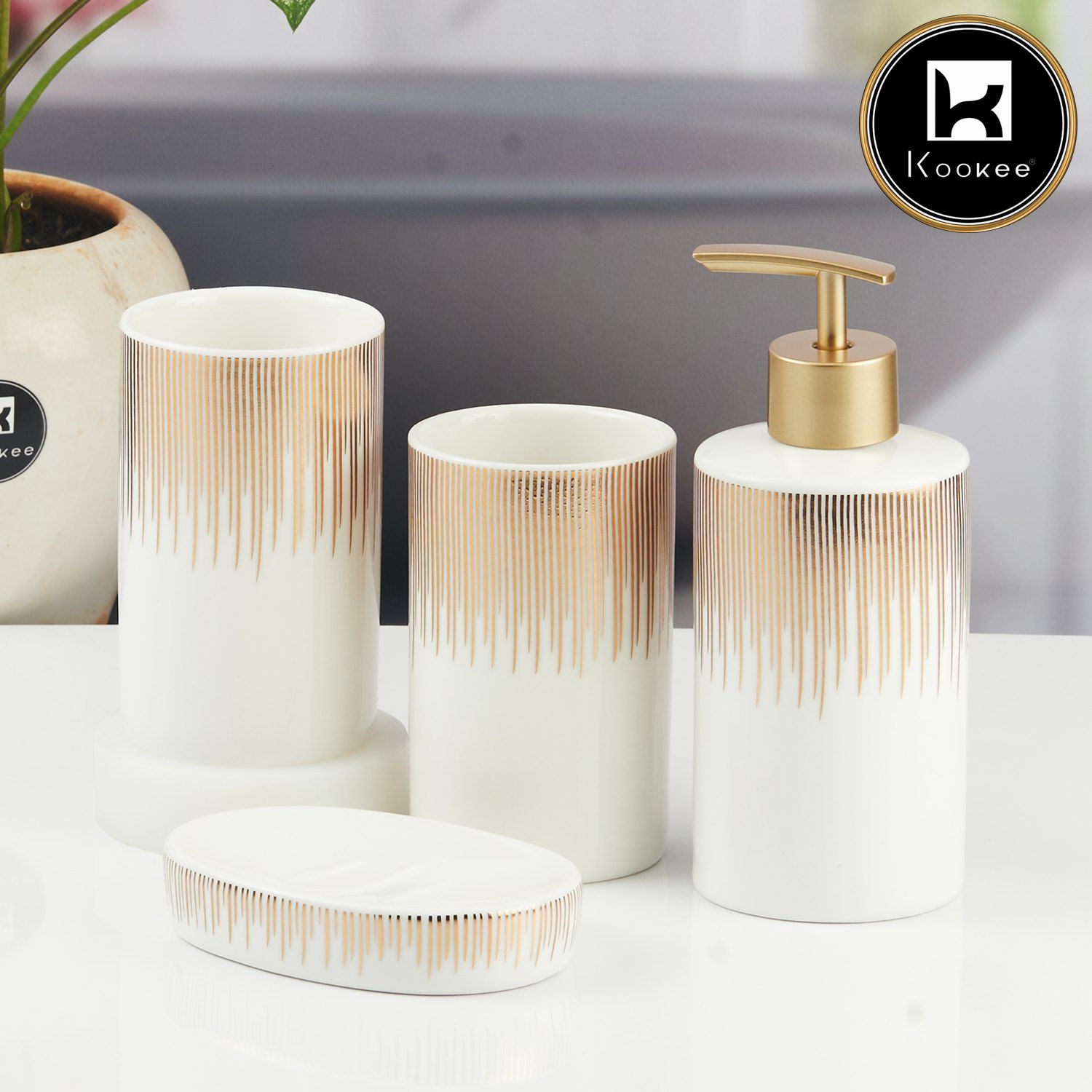 Kookee Ceramic Bathroom Sets, White, ART11395