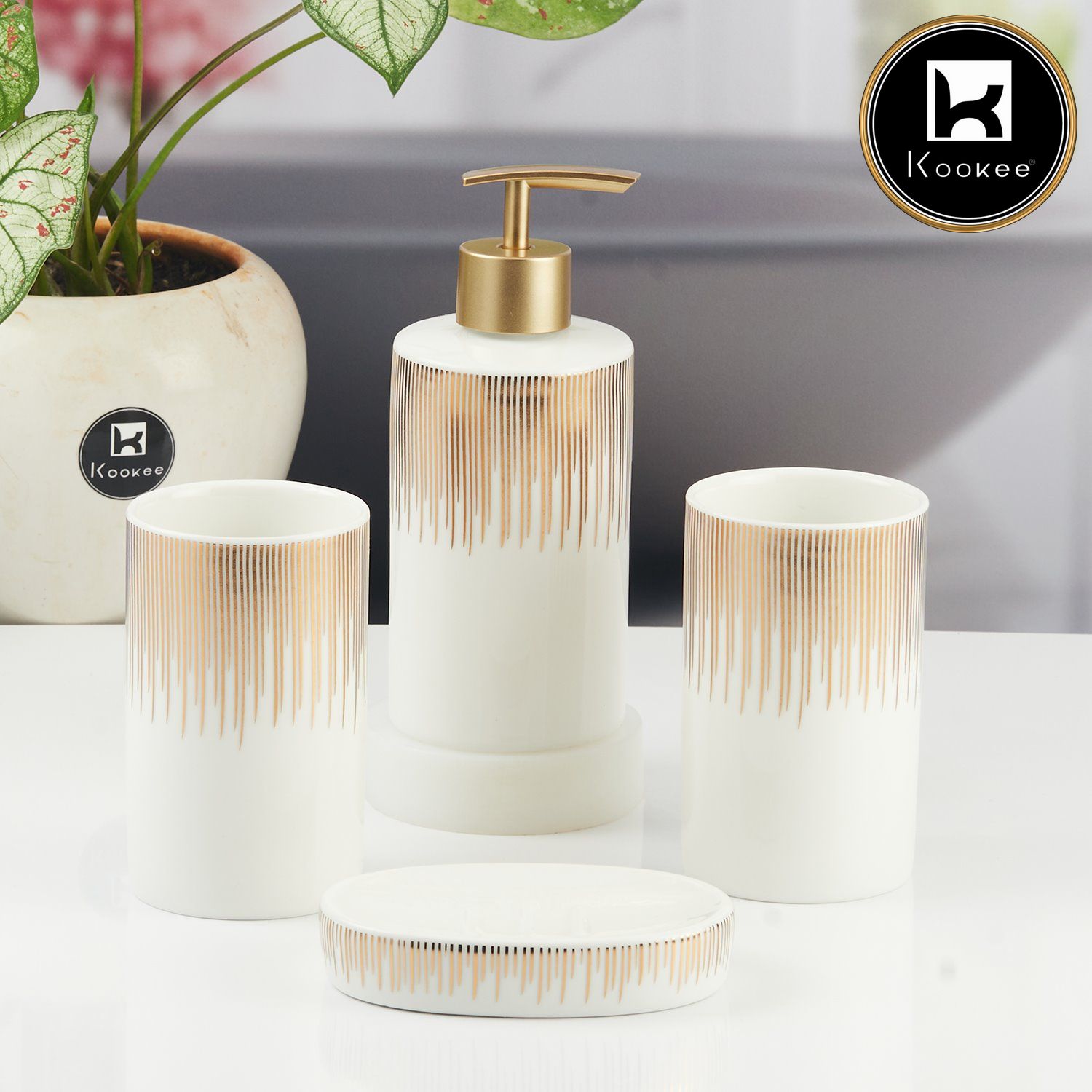Kookee Ceramic Bathroom Sets, White, ART11395