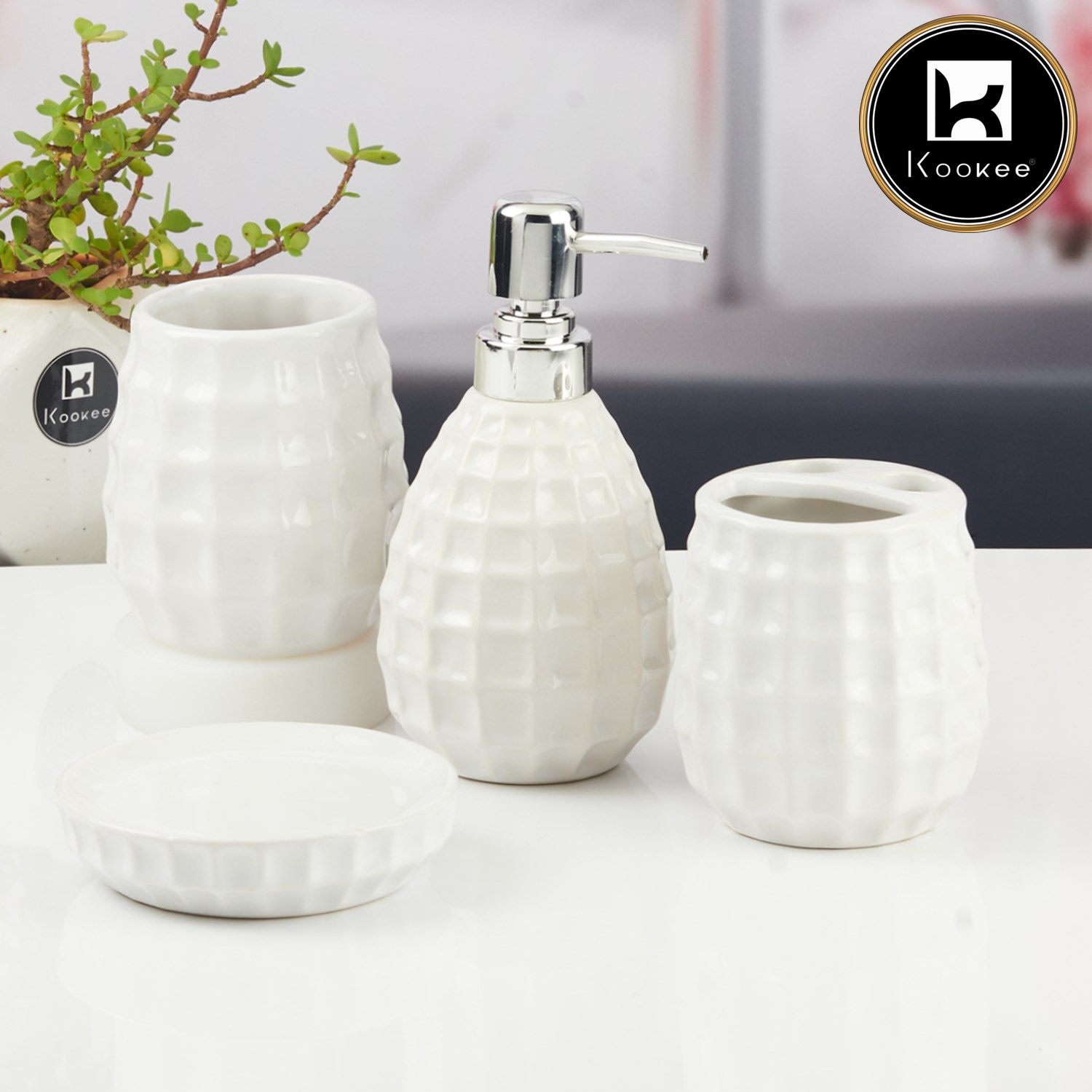 Kookee Ceramic Bathroom Sets, White, ART11396