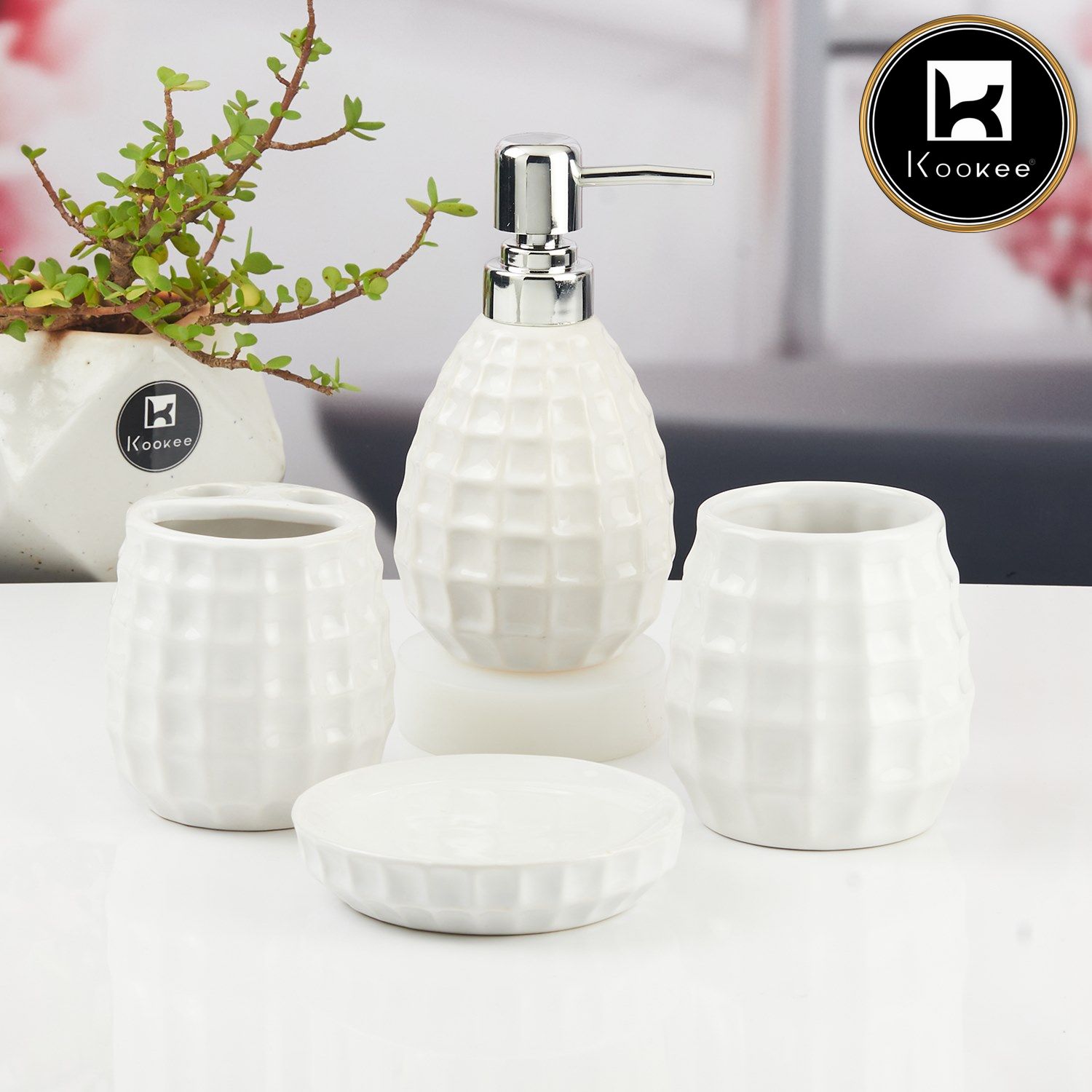 Kookee Ceramic Bathroom Sets, White, ART11396