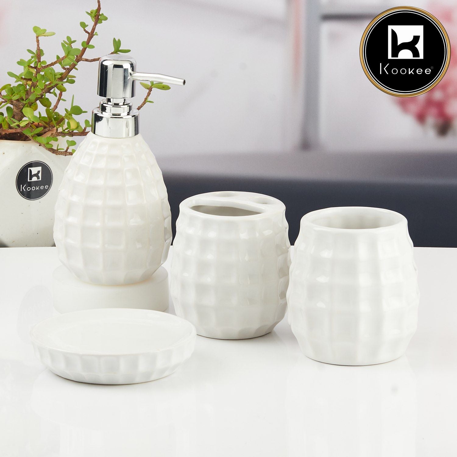 Kookee Ceramic Bathroom Sets, White, ART11396
