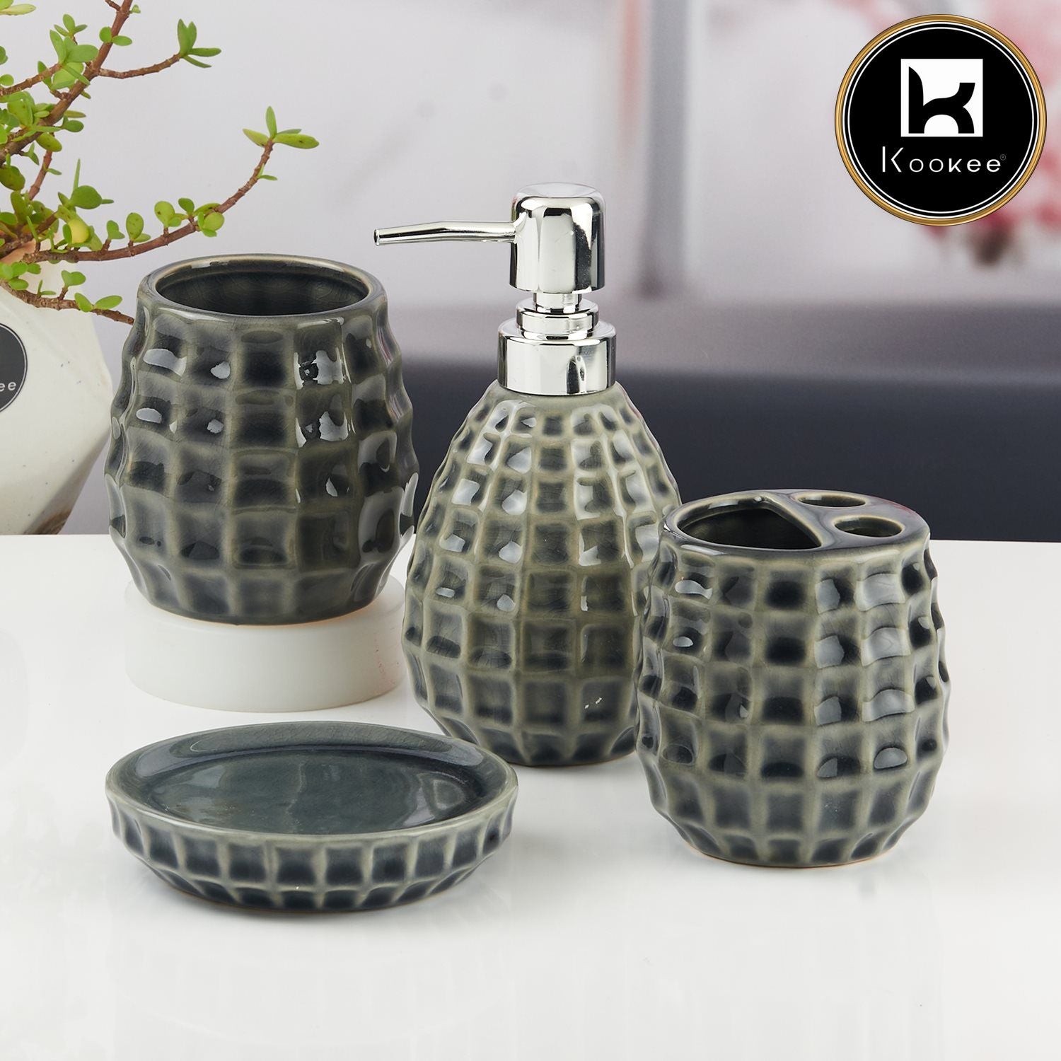 Kookee Ceramic Bathroom Sets, Grey, ART11397