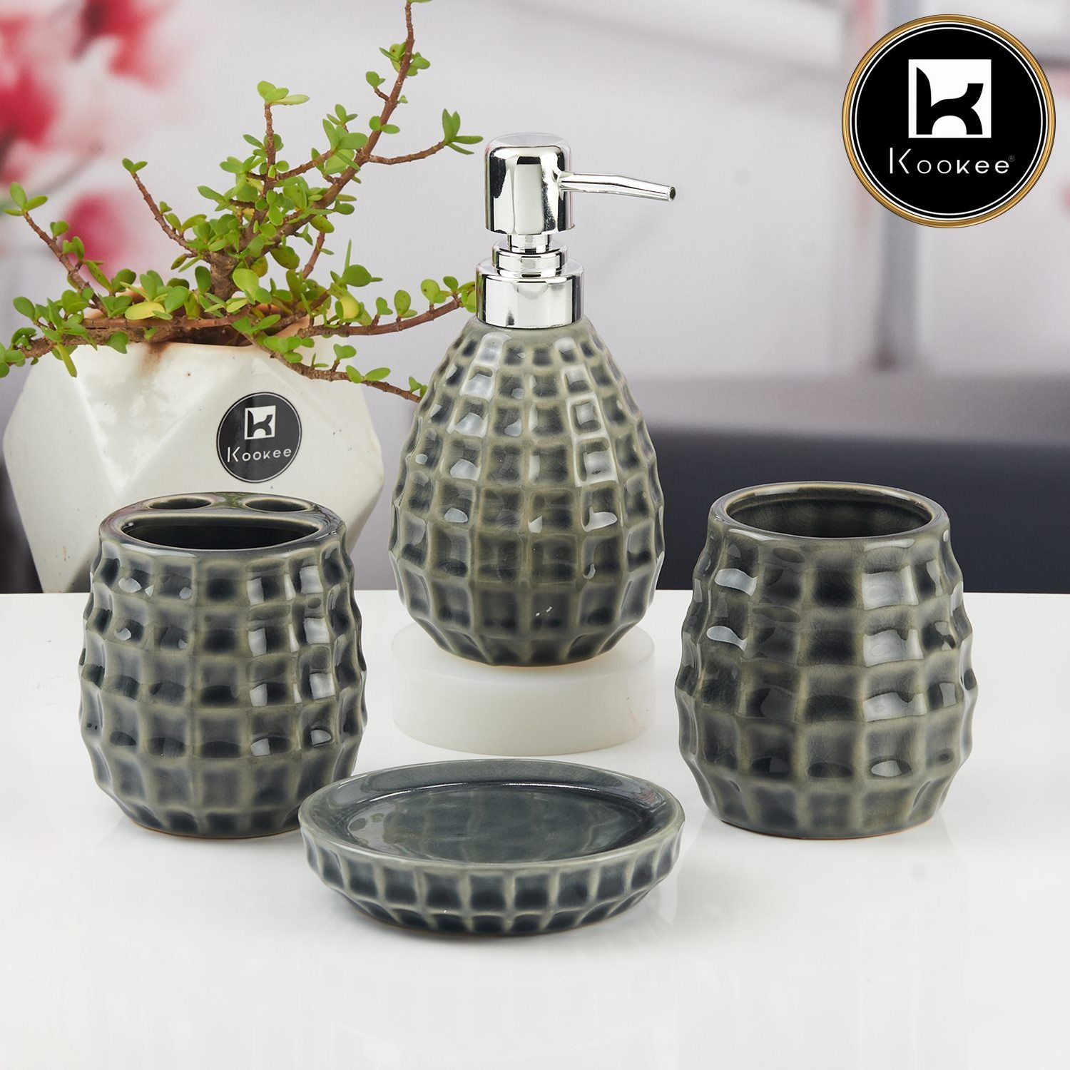 Kookee Ceramic Bathroom Sets, Grey, ART11397