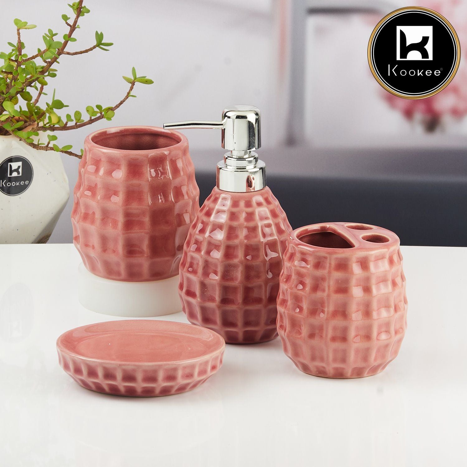 Kookee Ceramic Bathroom Sets, Orange, ART11398