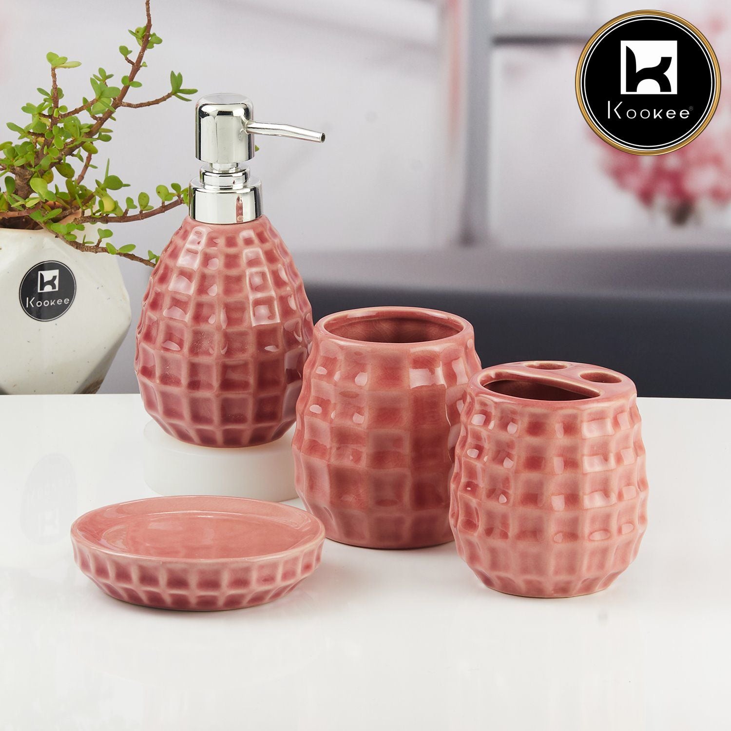 Kookee Ceramic Bathroom Sets, Orange, ART11398
