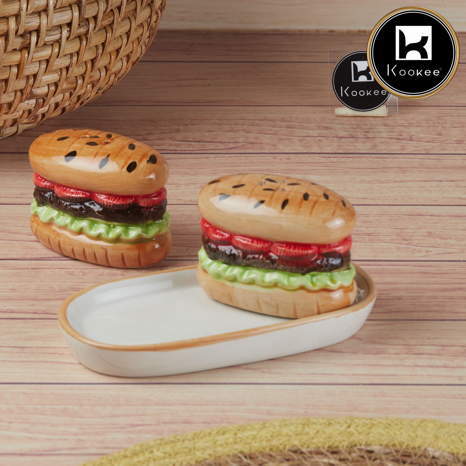 Ceramic Salt Pepper Container Set with tray (V-SALT-015-1)