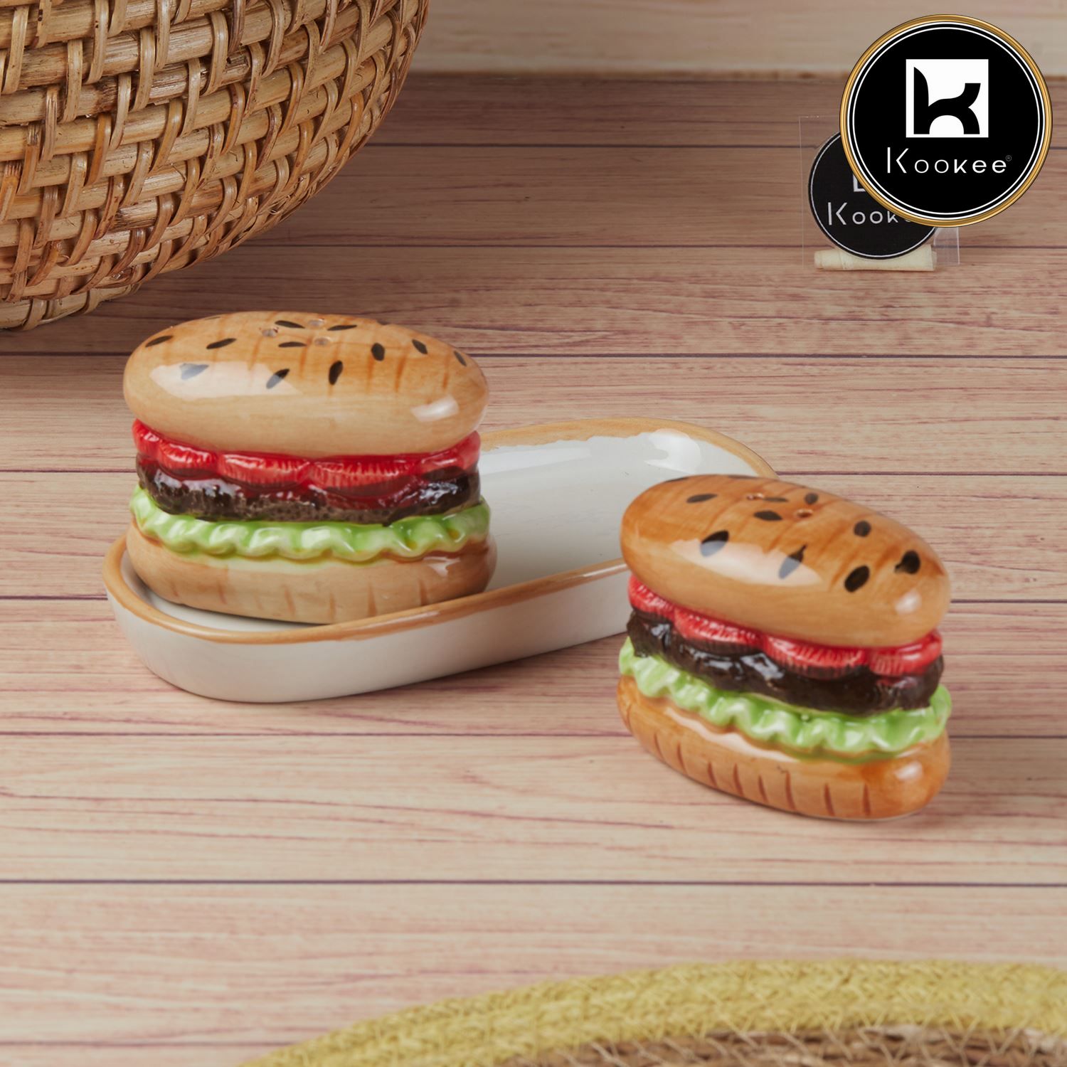 Ceramic Salt Pepper Container Set with tray (V-SALT-015-1)